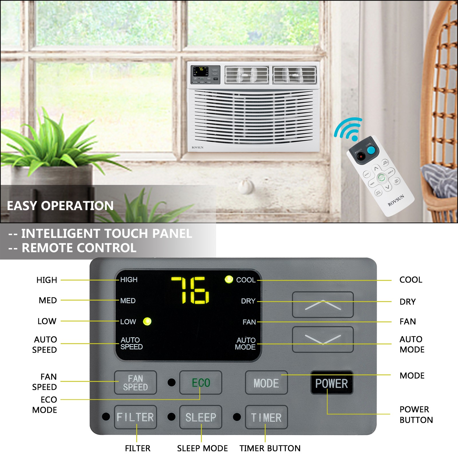ROVSUN 18000 BTU Window Air Conditioner, AC Unit with Timer Remote 230V