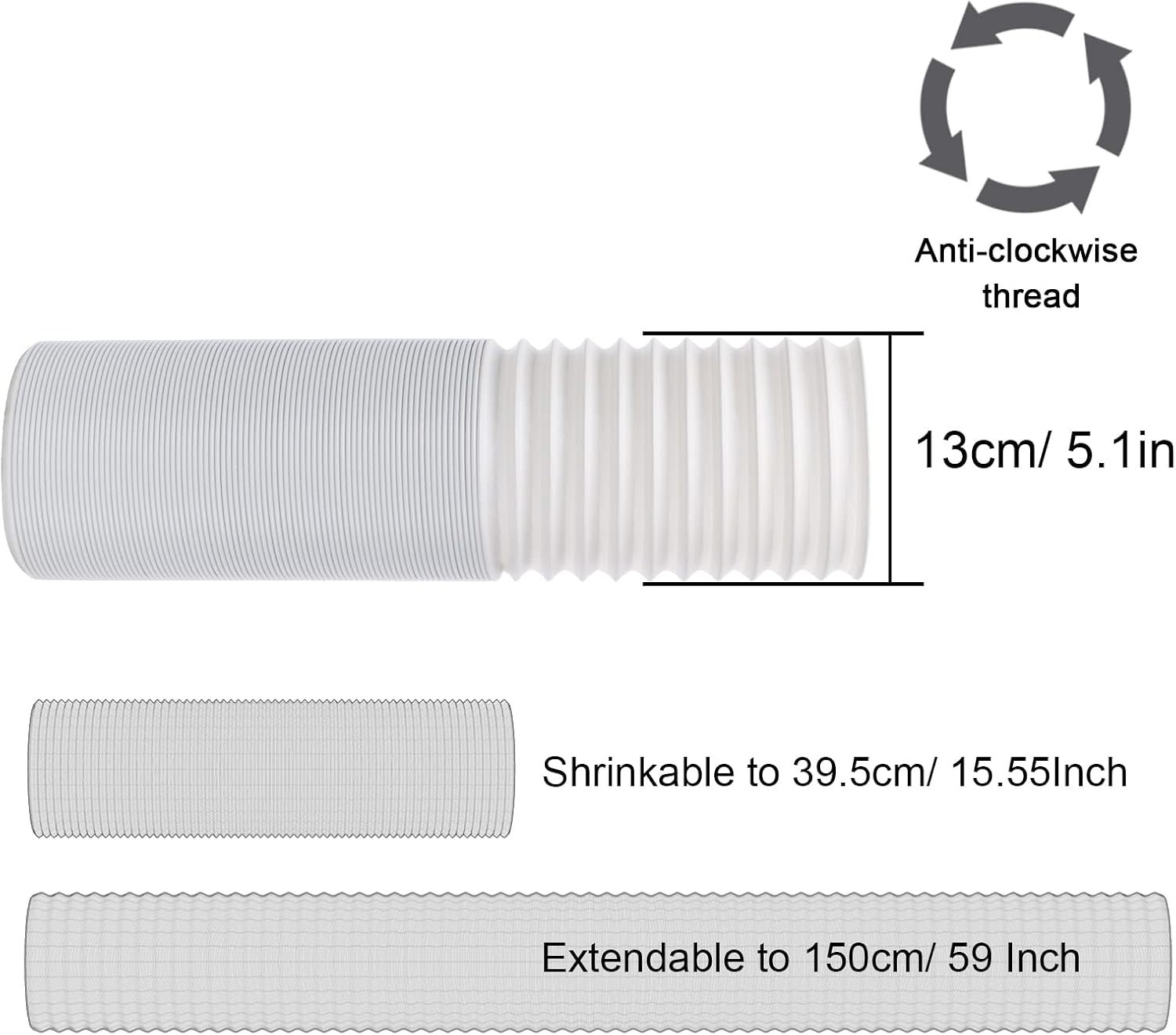 Portable A/C Window Kit, 5.1″ Diameter, 51″ Hose