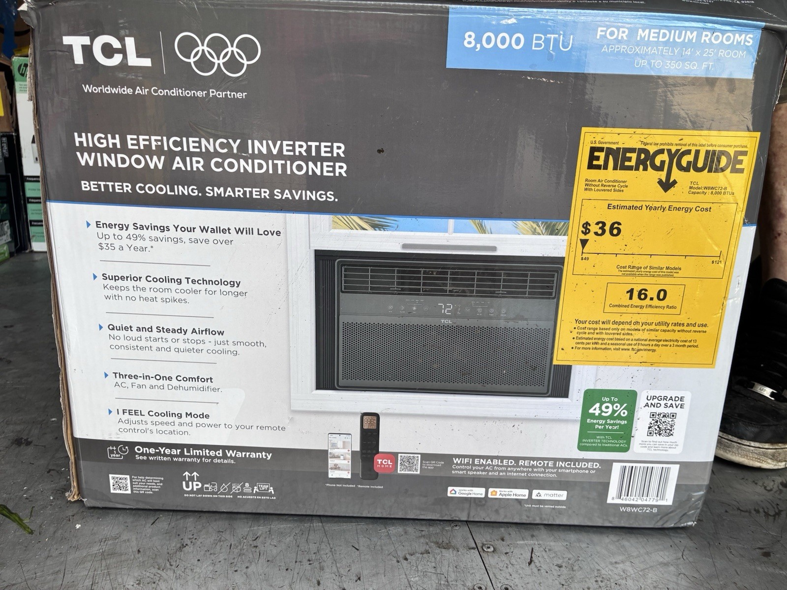 TCL 8,000 BTU Inverter Window AC Wi-Fi Alexa/Google Remote Timer White 115V