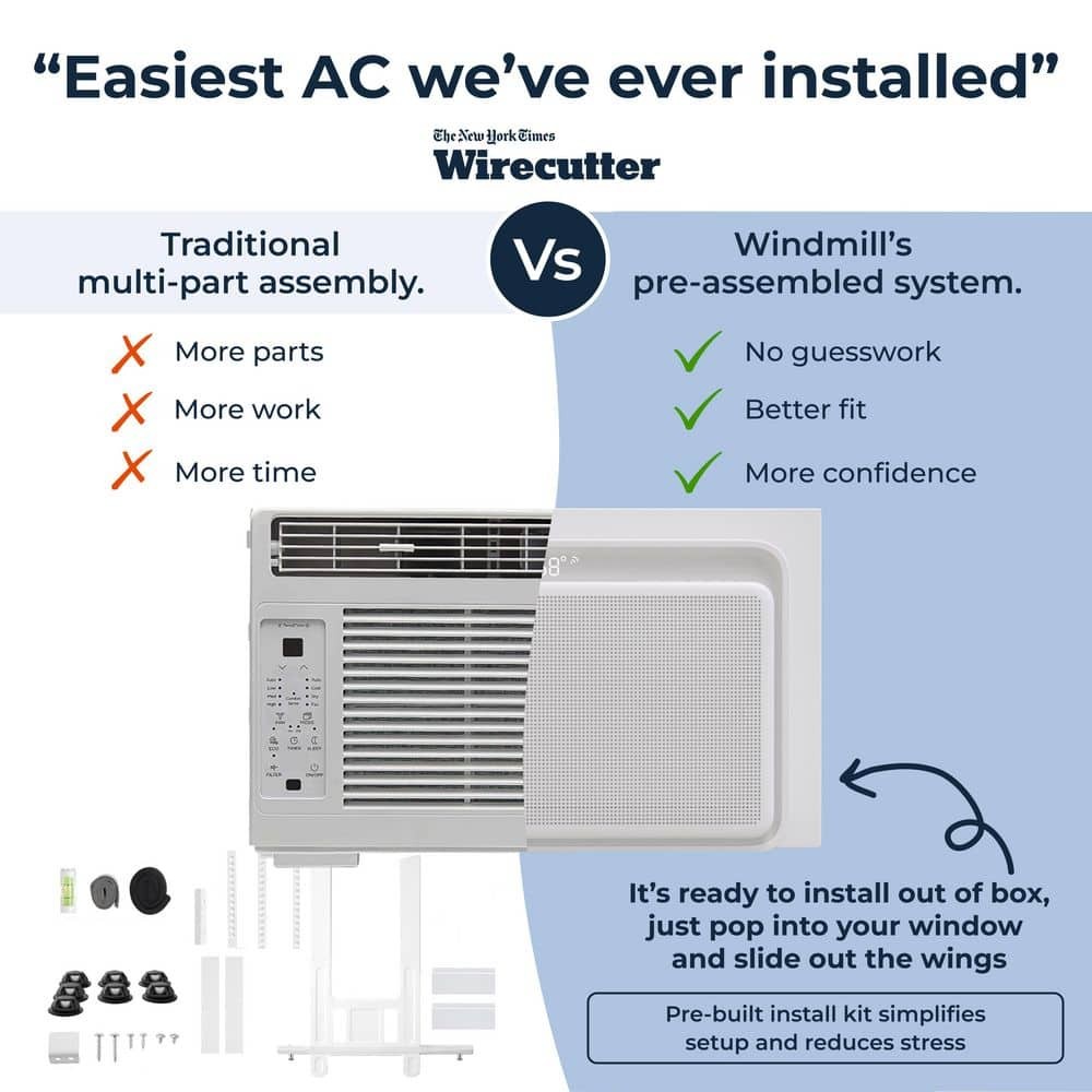 Windmill 6,000 BTU Quiet Smart Window Air Conditioner, Wi-Fi/Remote, 250 sq ft