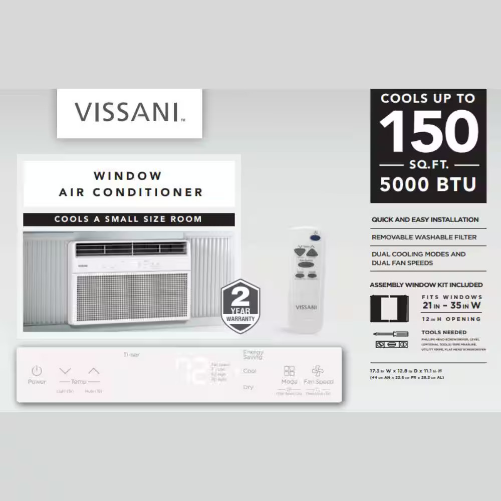 5,000 BTU 115-Volt Window Air Conditioner 150 Sq. Ft. Rooms with Remote in White