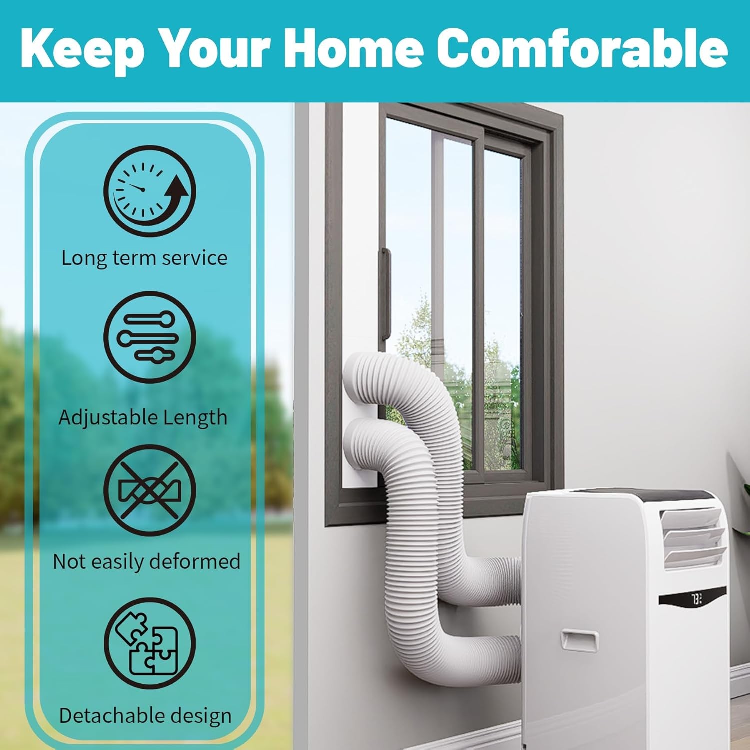 Dual Hose Portable Air Conditioner Window Kit 5″ Diameter Portable AC Window