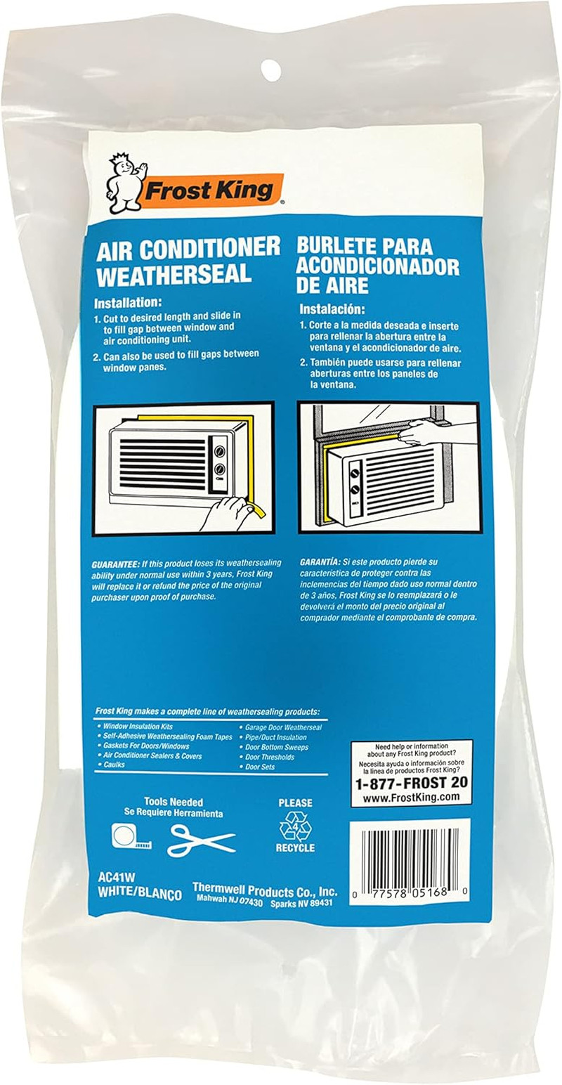 AC41WA AC Foam Weather Seal, Heavy Duty 1-1/2″ W, 1/2″ T, 40″ L, White