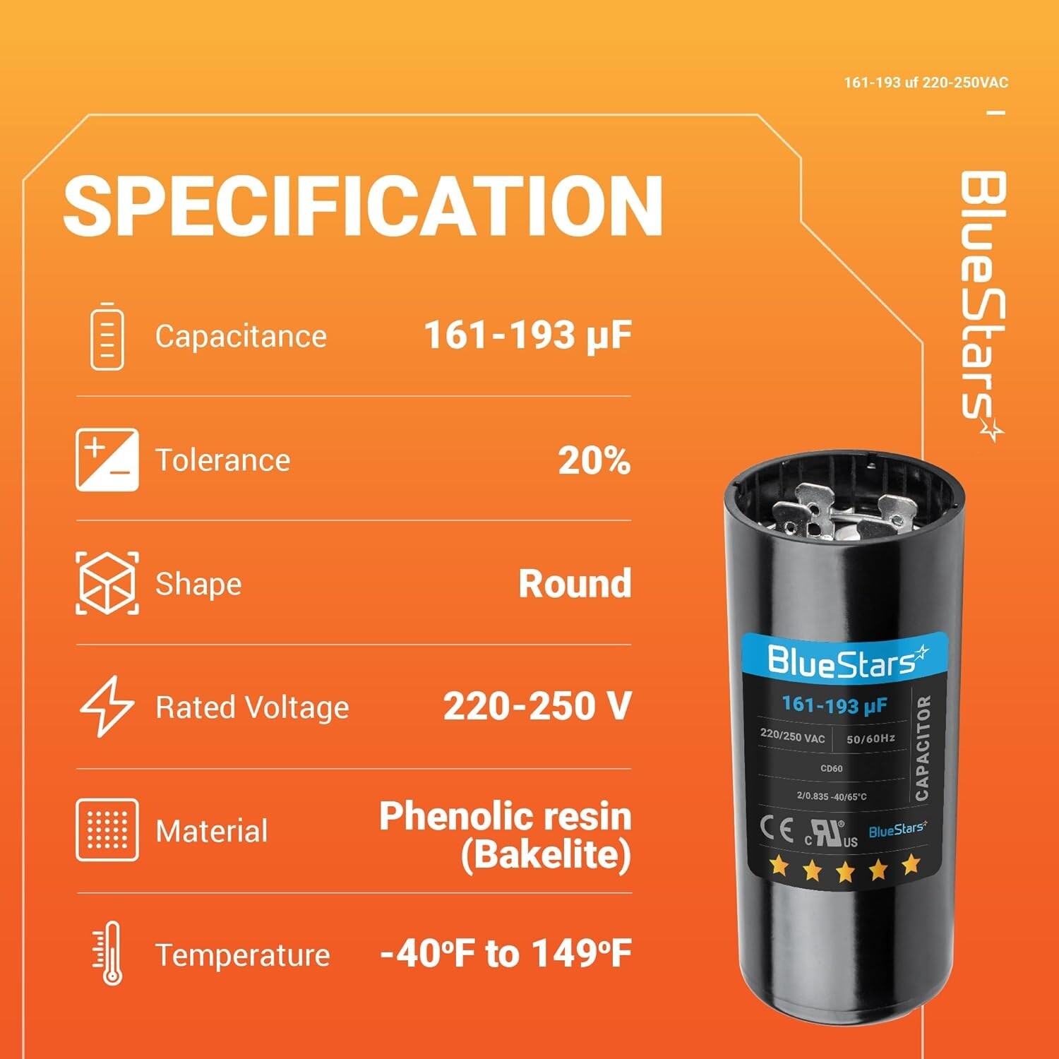 Upgraded 161-193 uf MFD Round Start Capacitor for Air Conditioners – Pack of 1