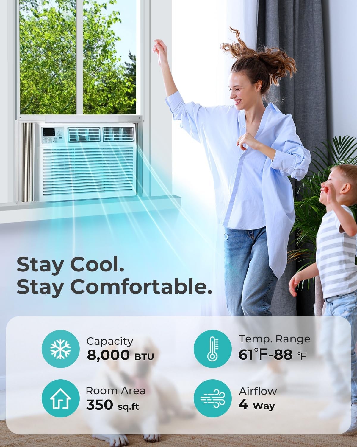 Electactic Window Air Conditioner, 8000 BTU Window AC Unit, Cool Rooms up to …