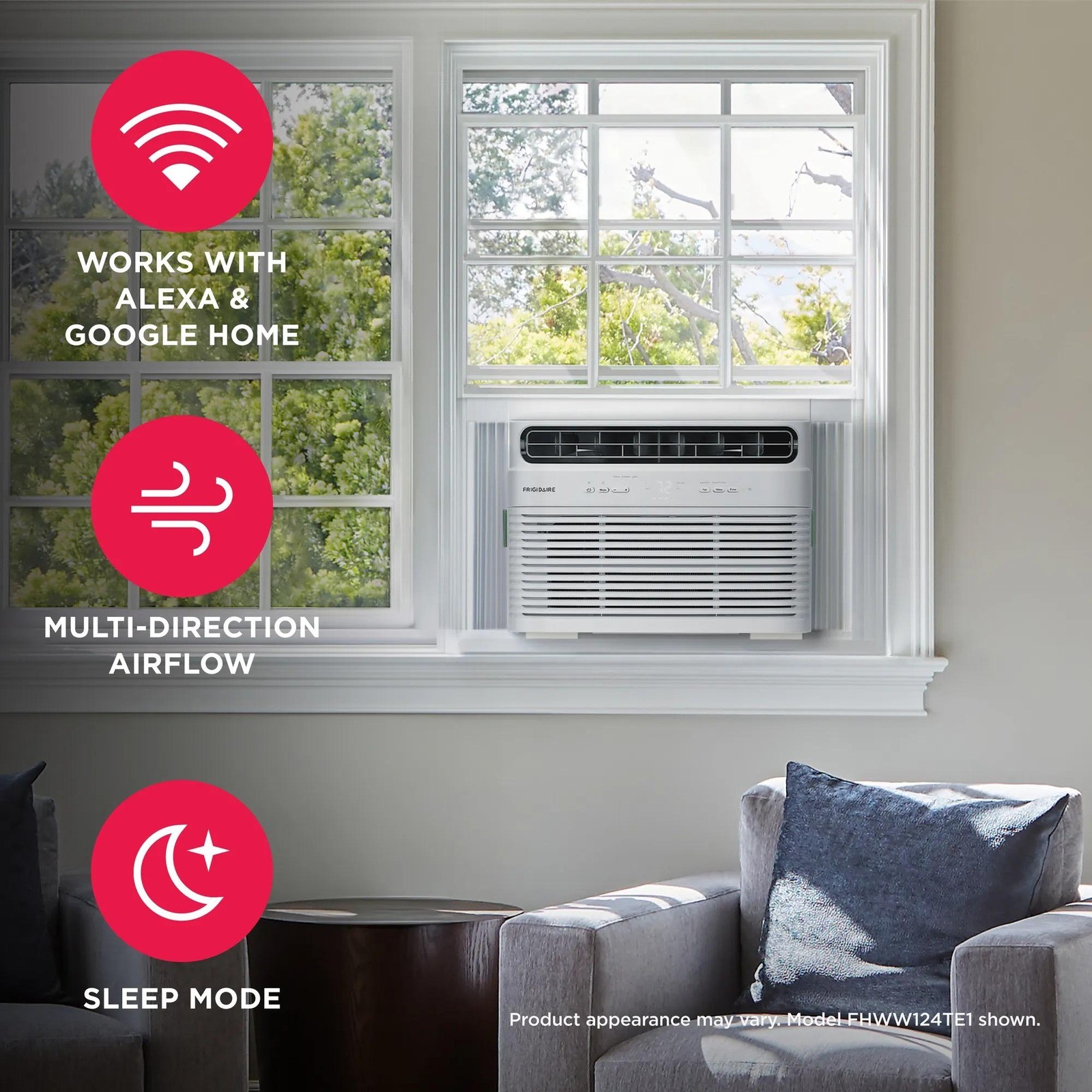 Frigidaire 12000 BTU Smart Window Air Conditioner, 550 SqFt Compact Room AC Unit