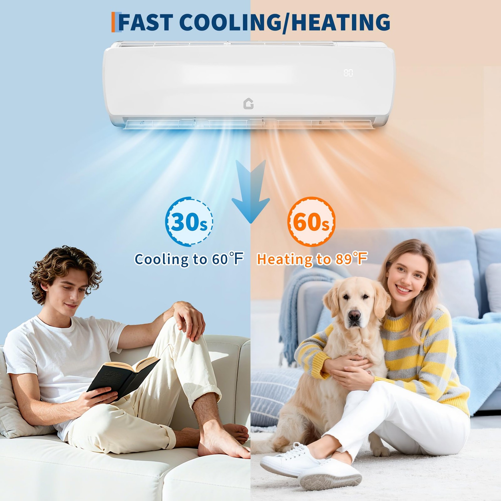 9000 BTU Mini Split Air Conditioner & Heat Pump 19 SEER2 Inverter, 115V/230V US