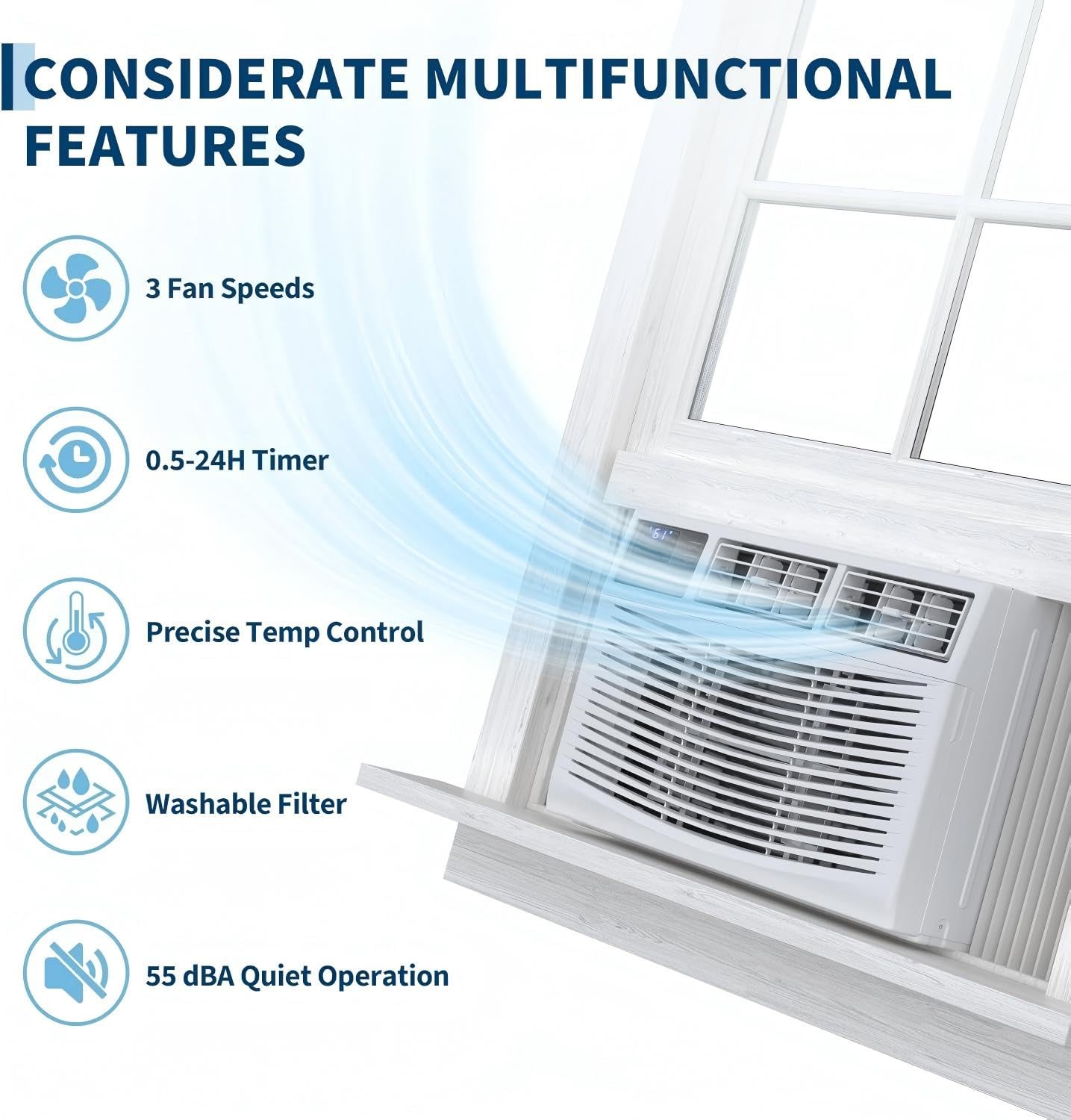 8000 BTU Window Air Conditioner Cools Up to 350 Sq. Ft. with Remote Control