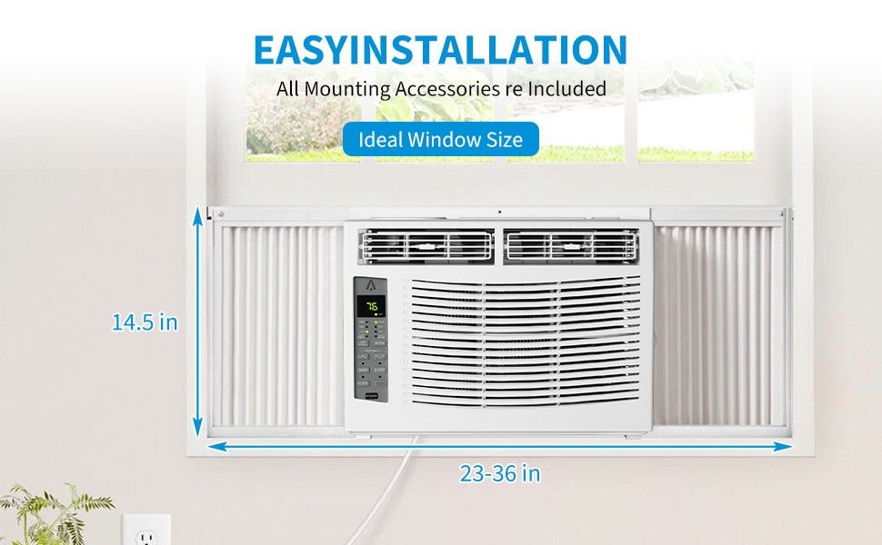 Window Mounted AC 6000 BTU 115V Air Conditioner Remote Control 250 Sq Ft
