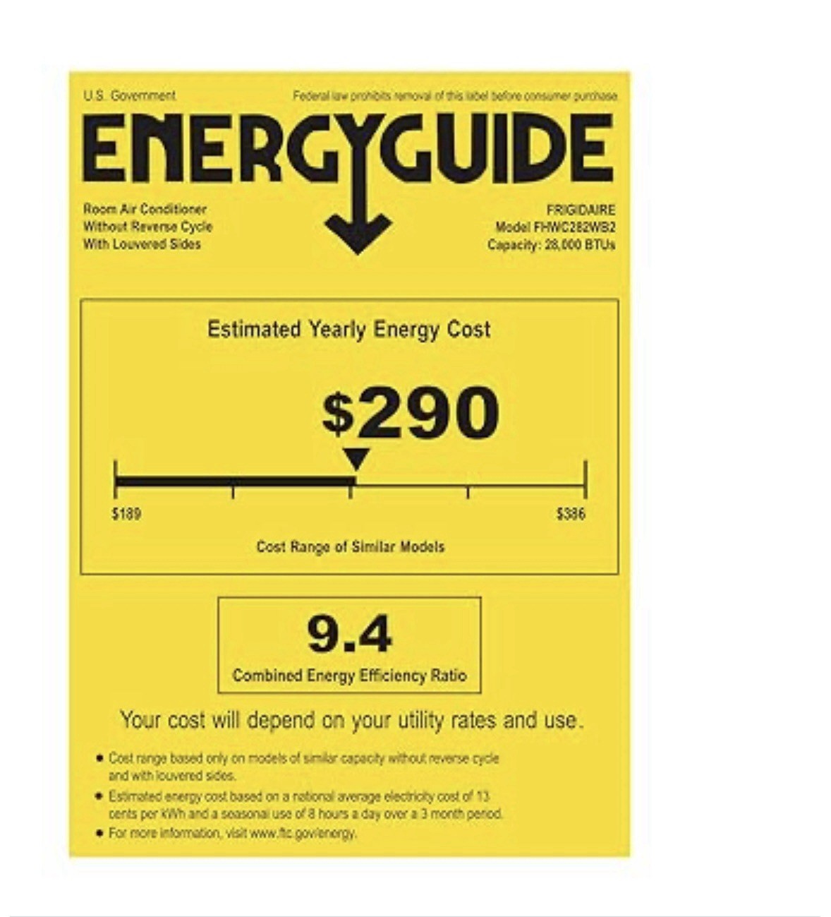 Frigidaire FHWC282WB2 28000 BTU Window AC Remote/Digital 230V White