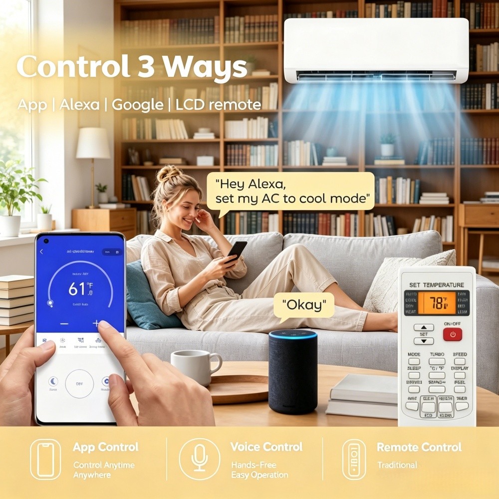 Mini Split AC 18000 BTU Cooling Heating 1250 Sq Ft SEER2 22 R32 WiFi 230V White