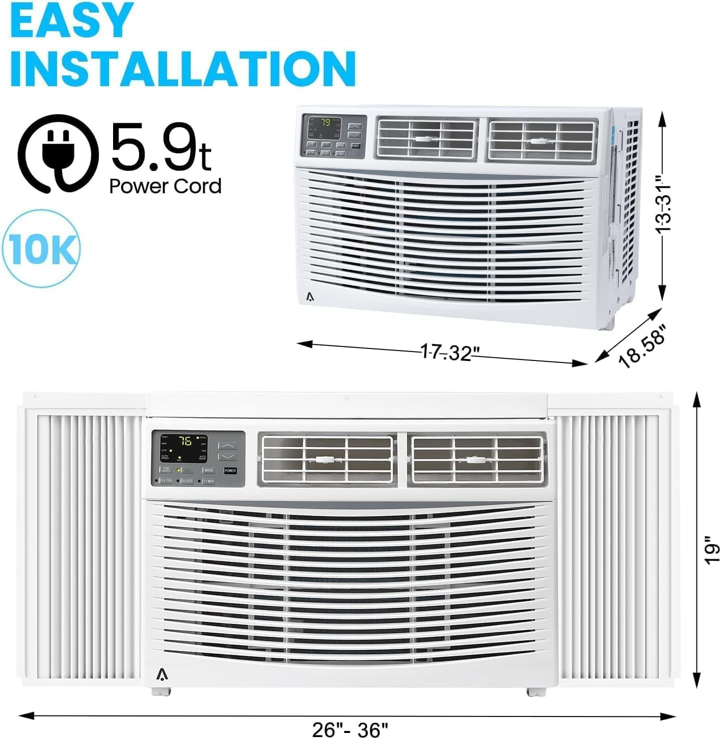 Window Air Conditioner,10,000 BTU AC W/Wifi, Fast Cooling for Large Room up to 4