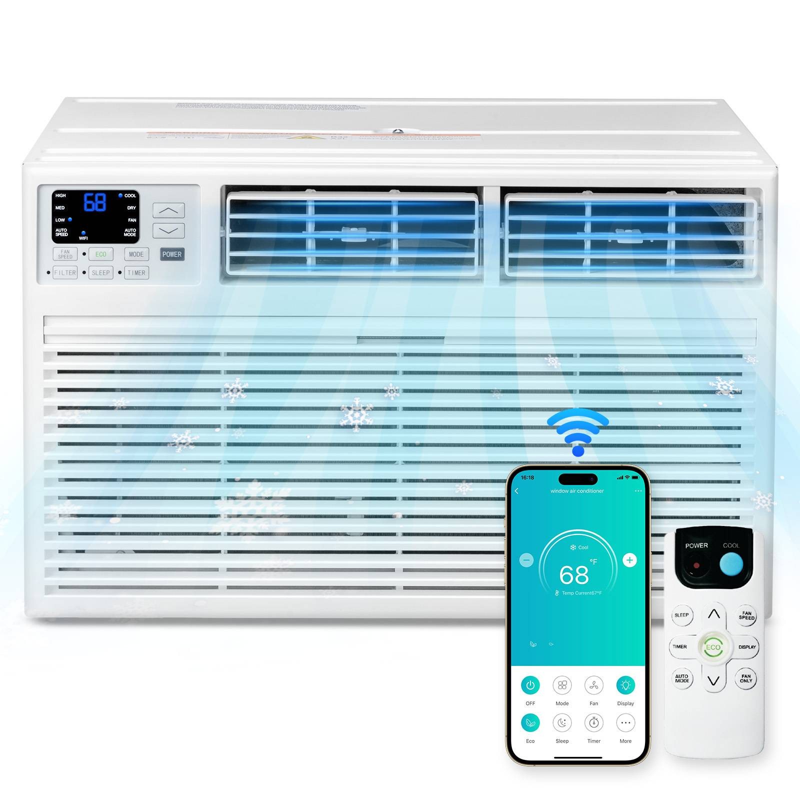 8000 BTU Through the Wall Air Conditioner with Remote & App Control, 24H Timer