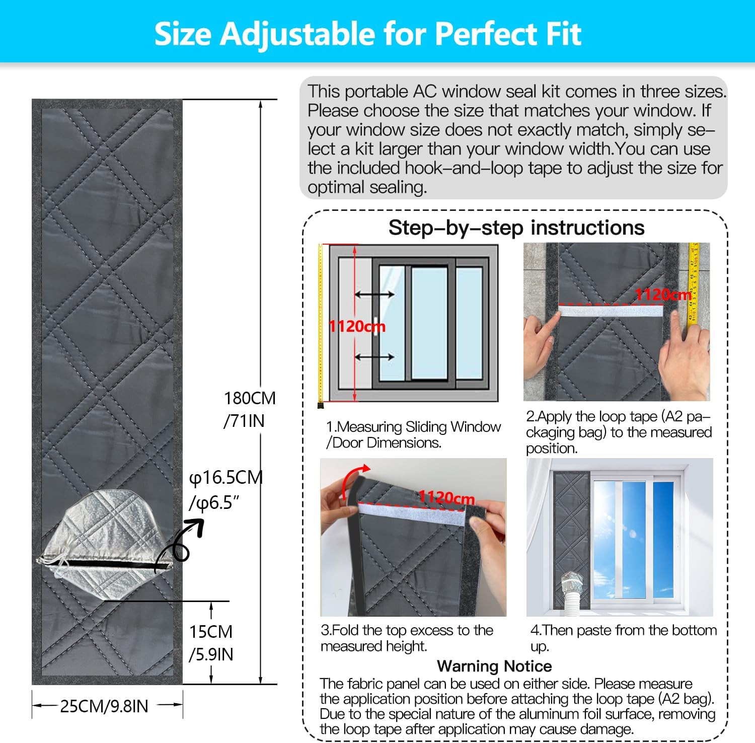 Portable AC Window Seal Kit,71″Adjustable Vertical/Horizontal Sliding Windows,3-