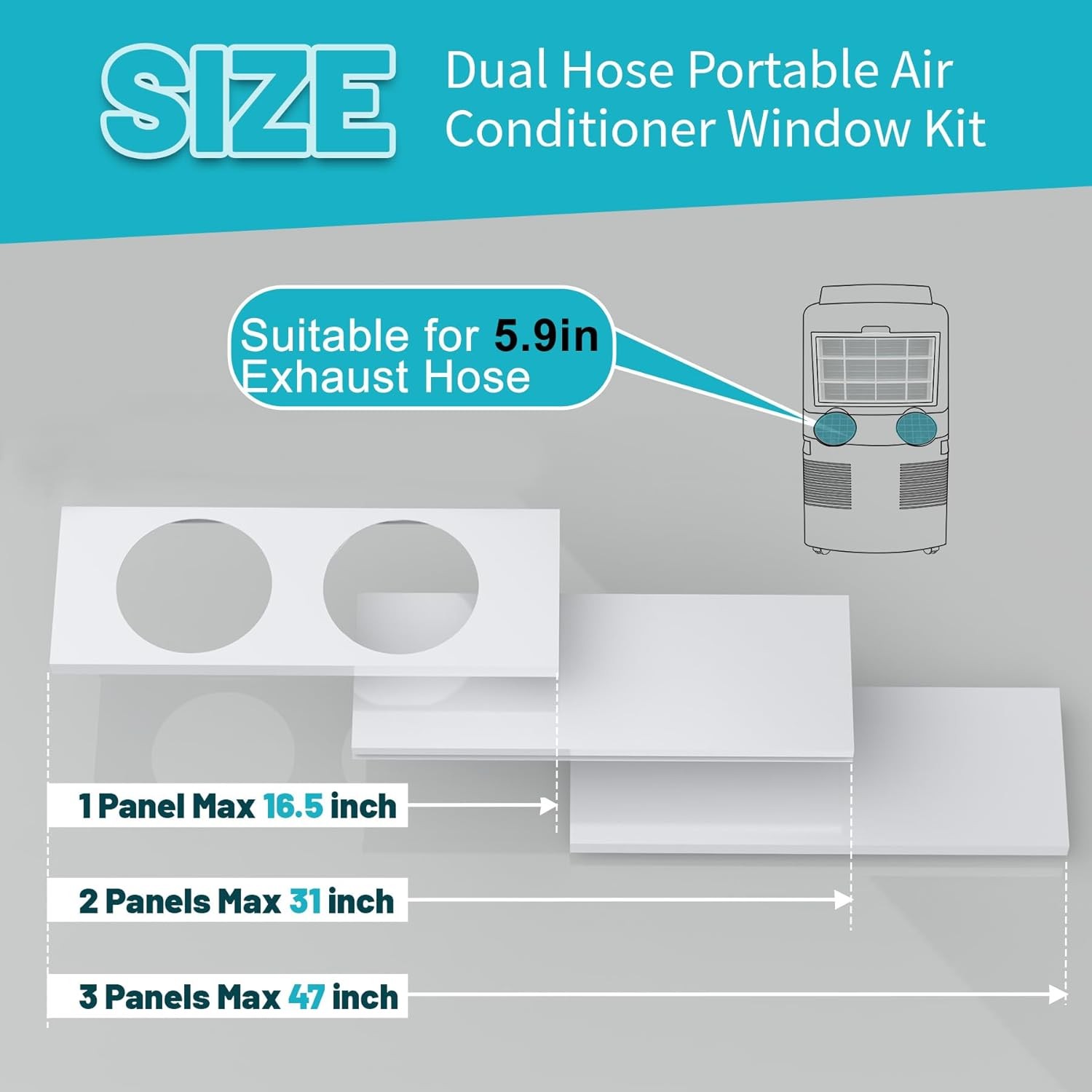 Dual Hose Portable Air Conditioner Window Kit 5.9″ Diameter Portable AC Window