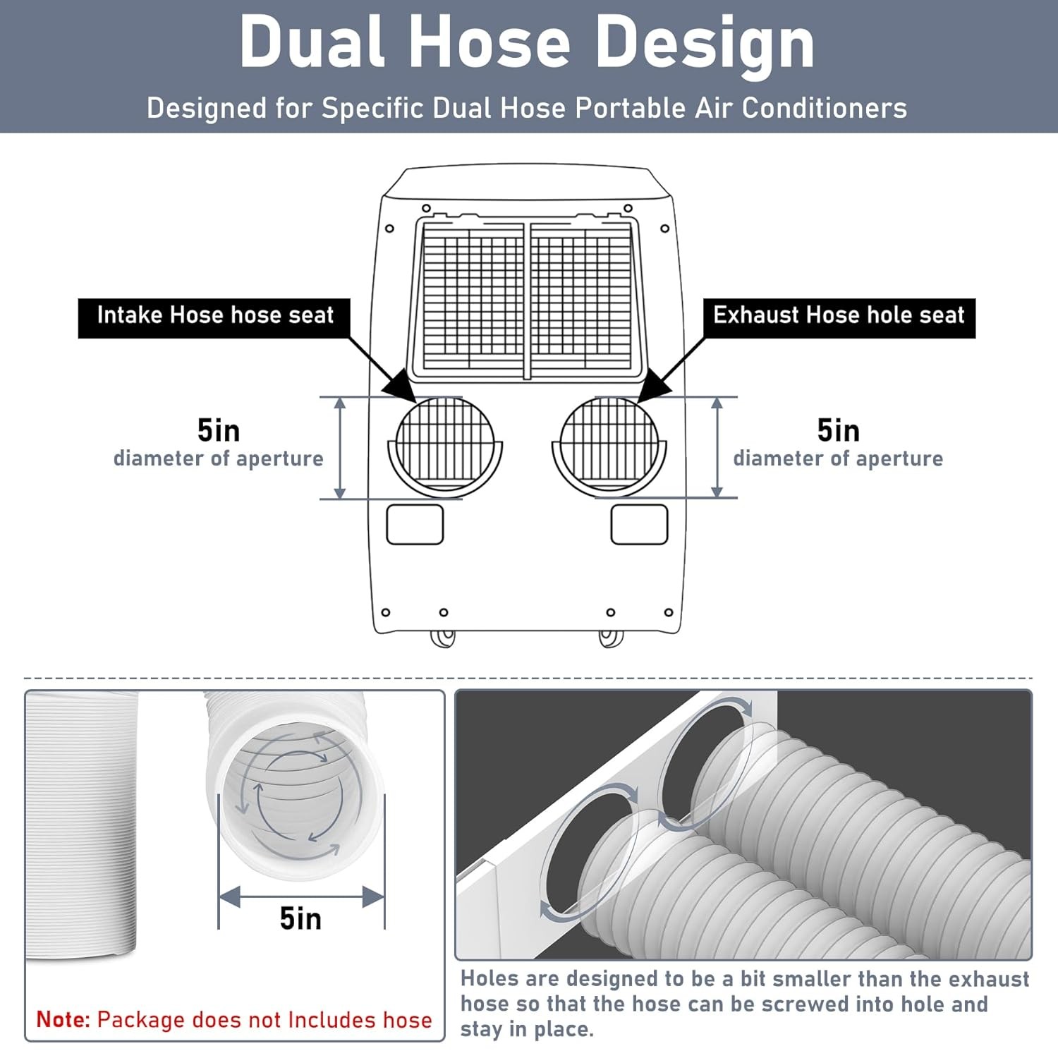 Dual Hose Portable Air Conditioner Kit Adjustable Window Seal Window Air