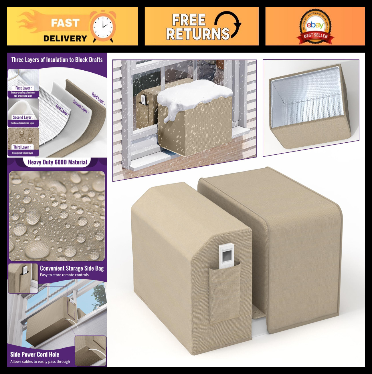 Universal Window Air Conditioner Cover Kit for U-Shaped ACs – Indoor/Outdoor, Fi