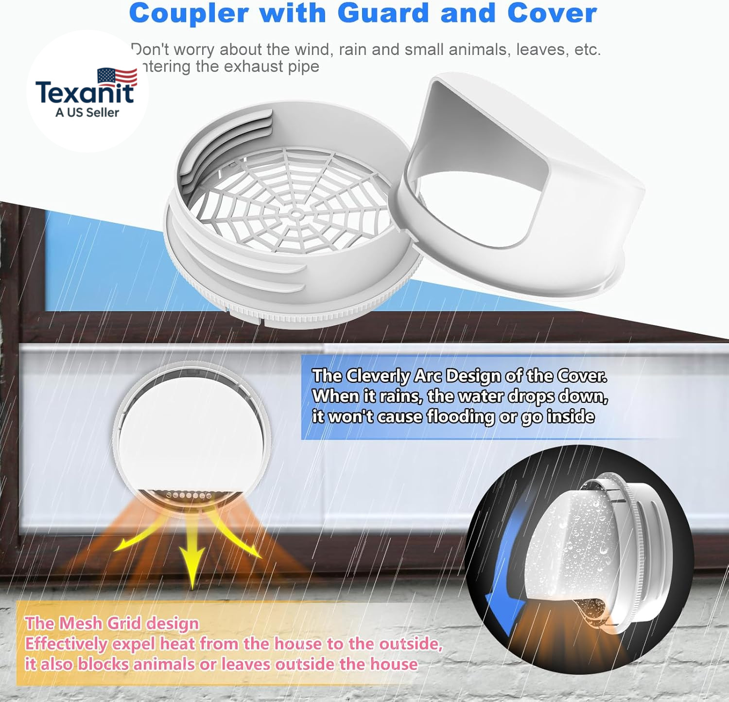 Portable Air Conditioner Window Vent Kit with 2-In-1 Coupler Fit for 5.0″/5.9” E