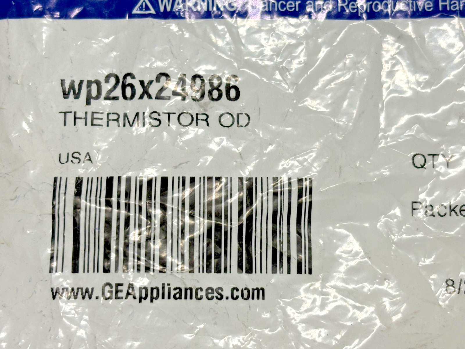 WP26X24986 GE / GENERAL ELECTRIC ROOM AIR CONDITIONER THERMISTOR – OEM – NEW