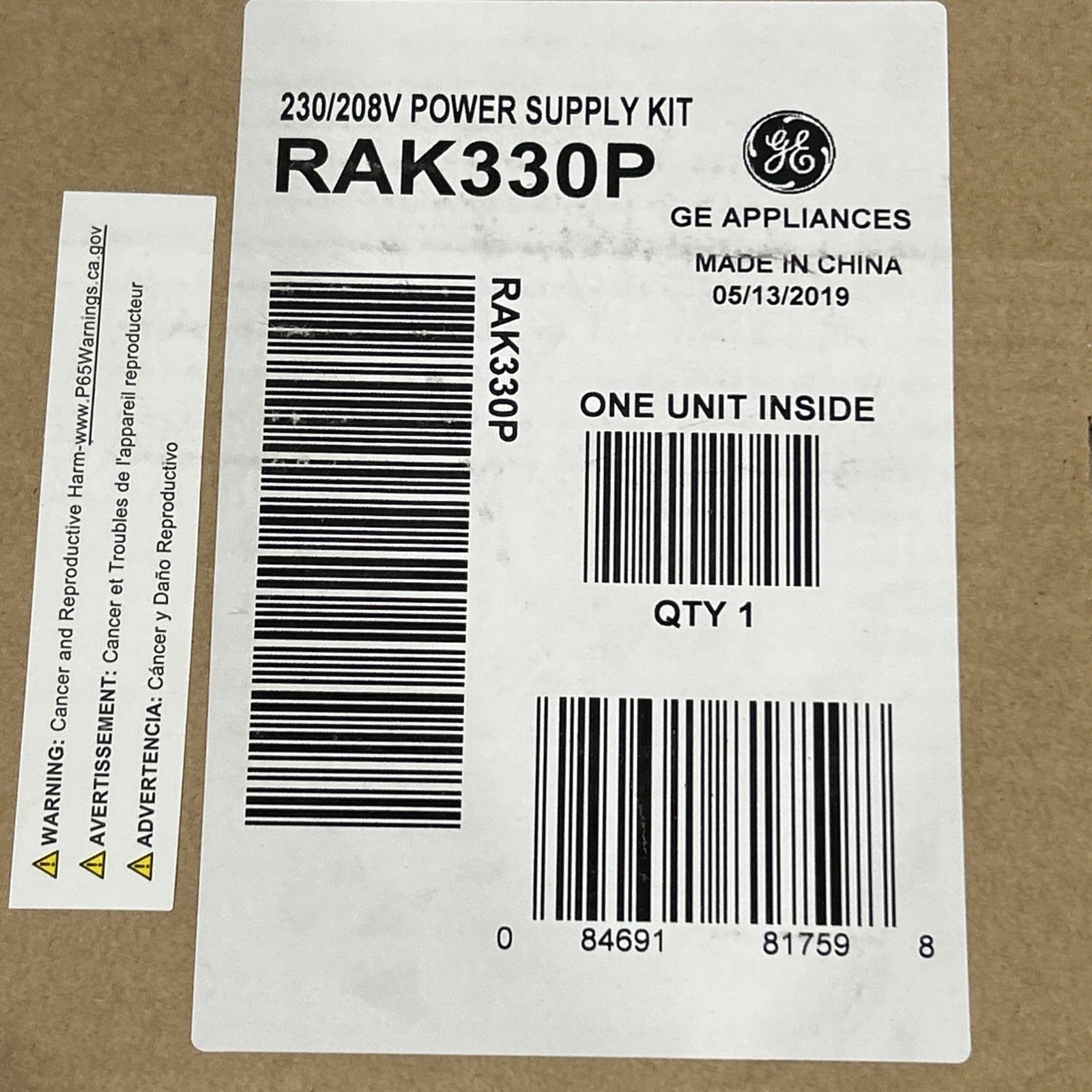 X- GE Appliances, Power Supply Kit, RAK330P 230/208V