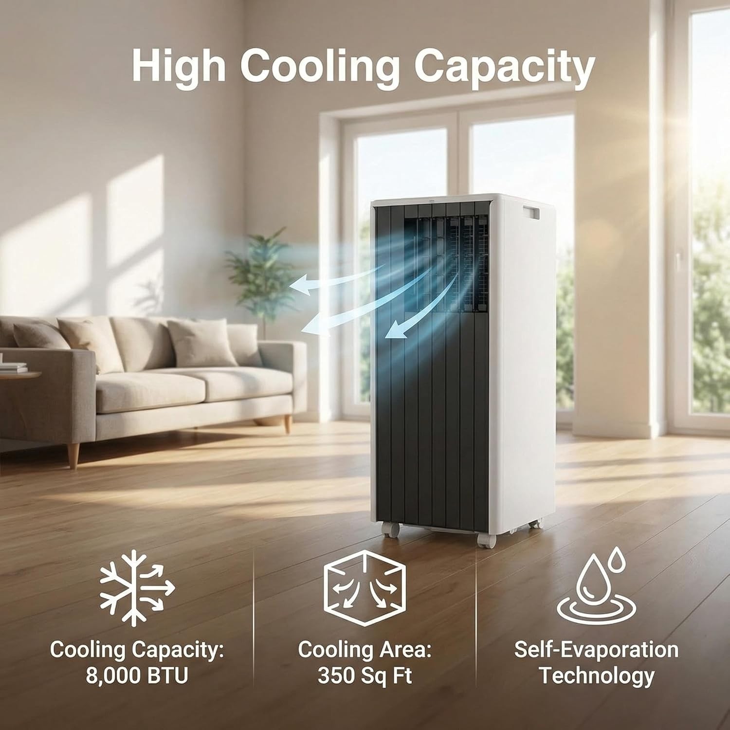 ✅8000 BTU Portable Air Conditioners, 3-in-1 Cools Large Rooms, Quiet AC with Fan
