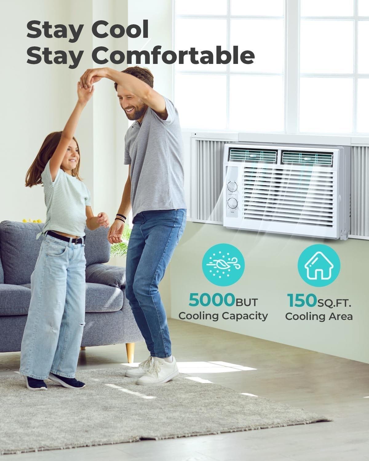 5000 BTU Window Air Conditioner AC Unit, Cool up to 150 Sq.Ft., Adjustable Cooli