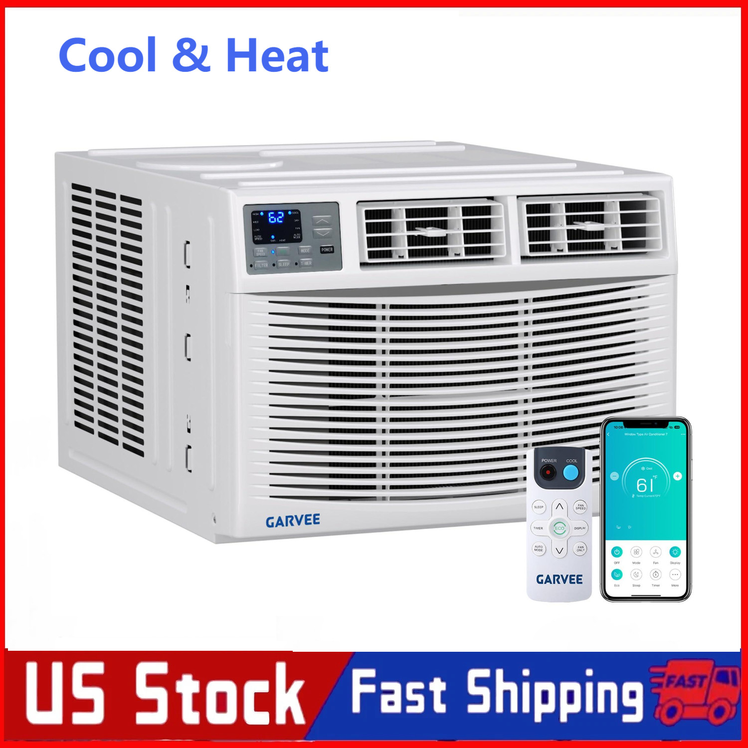 23200 BTU Window Air Conditioner with Heat, WIFI AC Unit & Heater Combo W/Remote