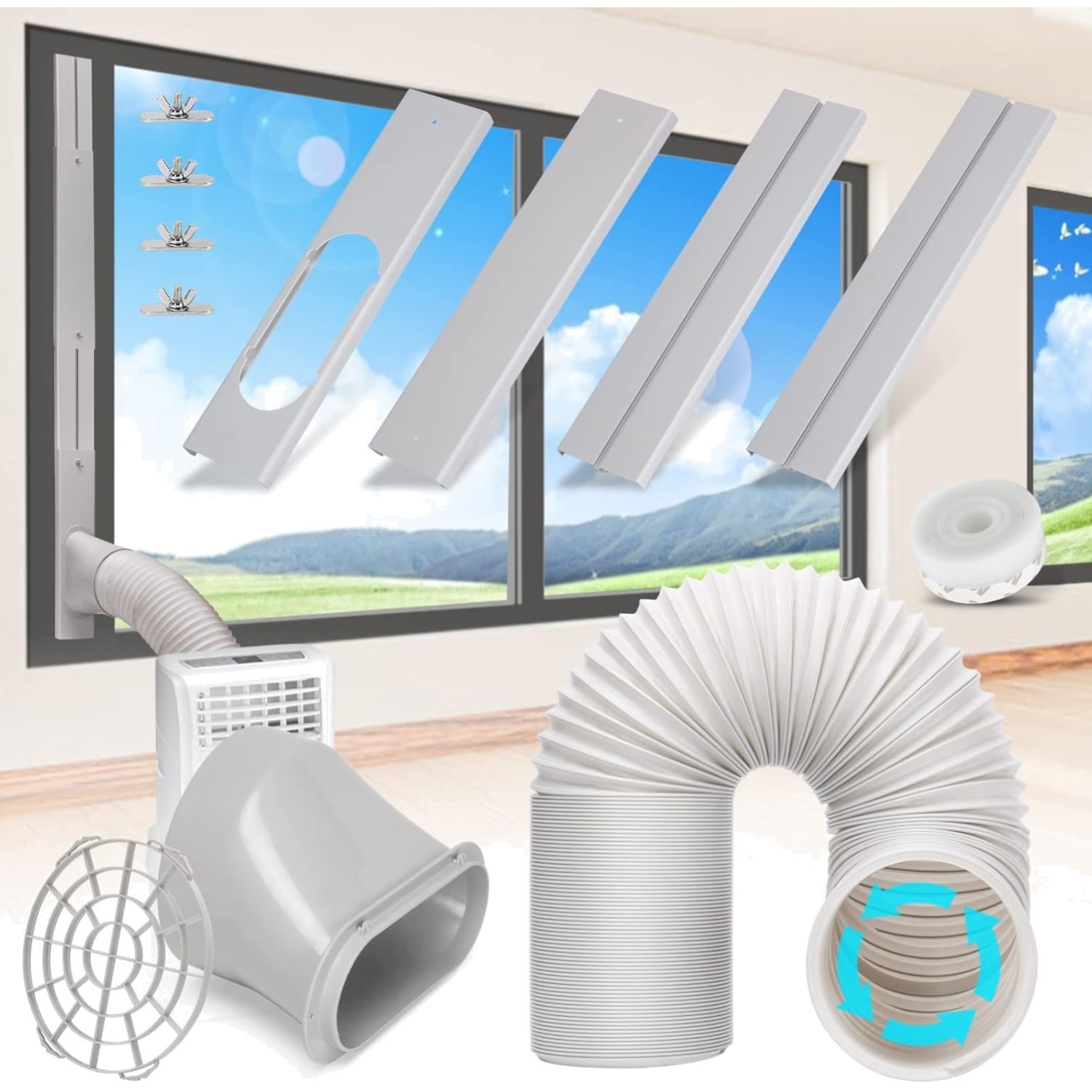 Portable AC Window Vent Kit with 5.9″ Exhaust Hose Adjustable Universal Air C…