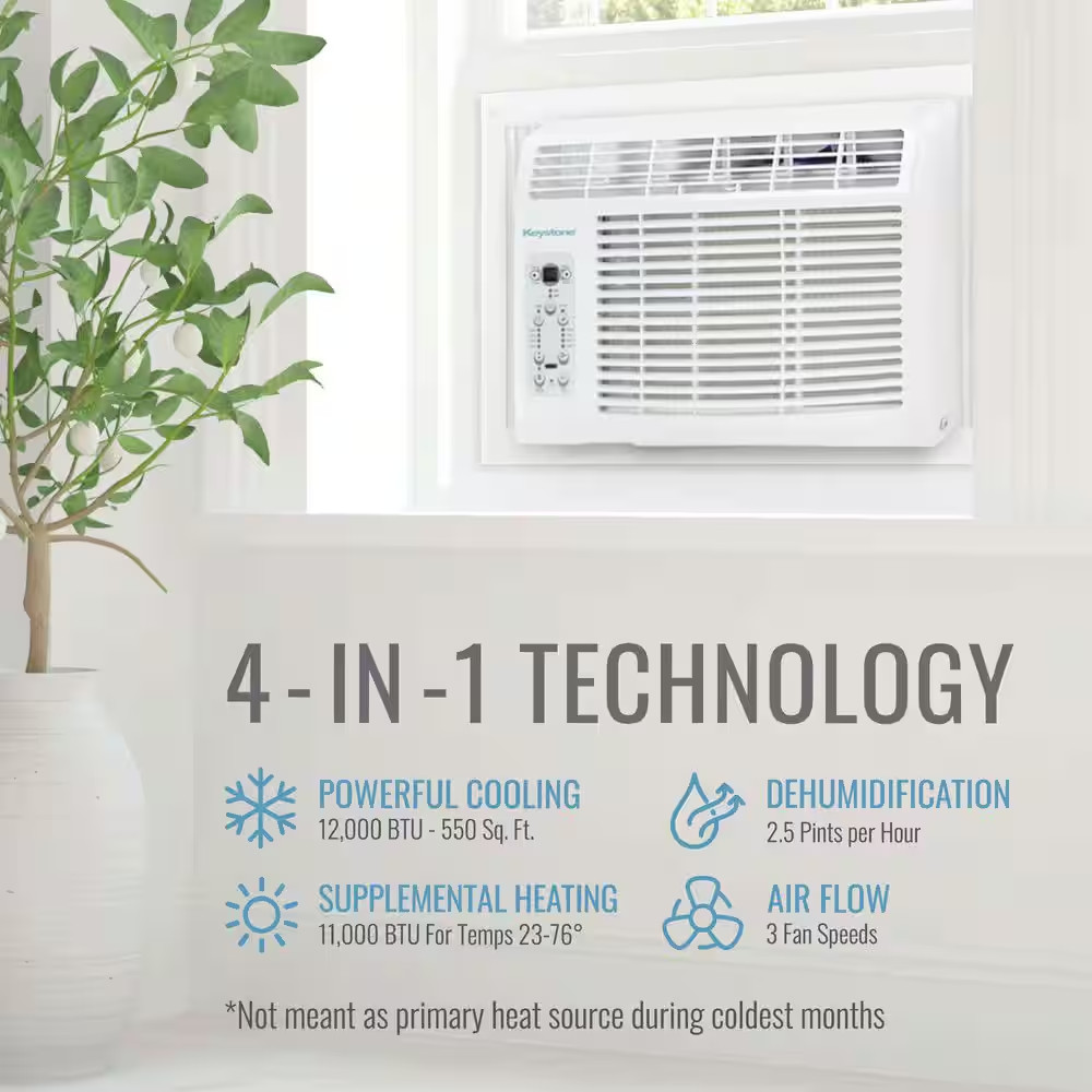 12,000/11,600 BTU 230V Window Air Conditioner with 11,000 BTU Supplemental Heat