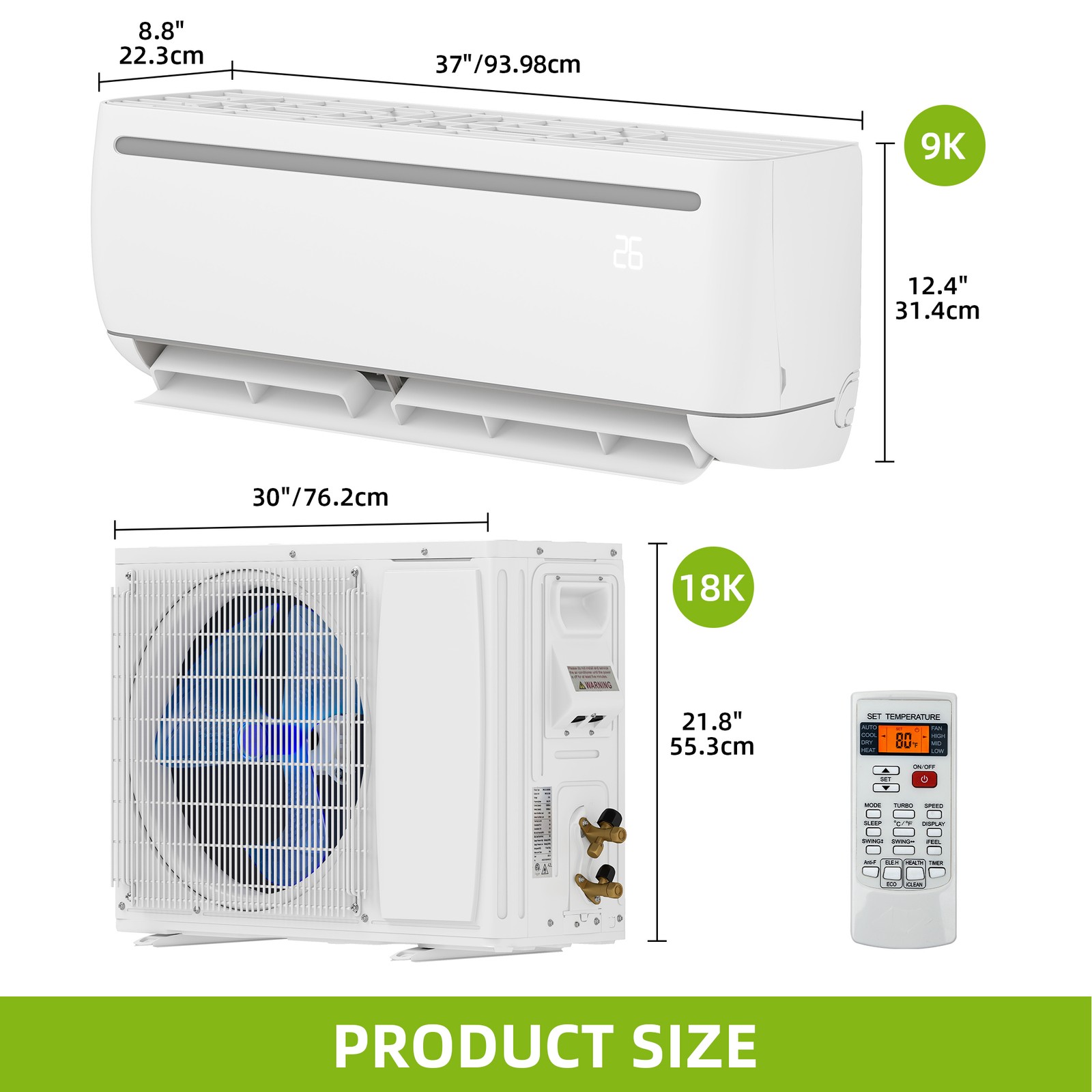 Sureaity 18000 BTU Mini Split Air Conditioner Heat Pump System 19 SEER2 208-230