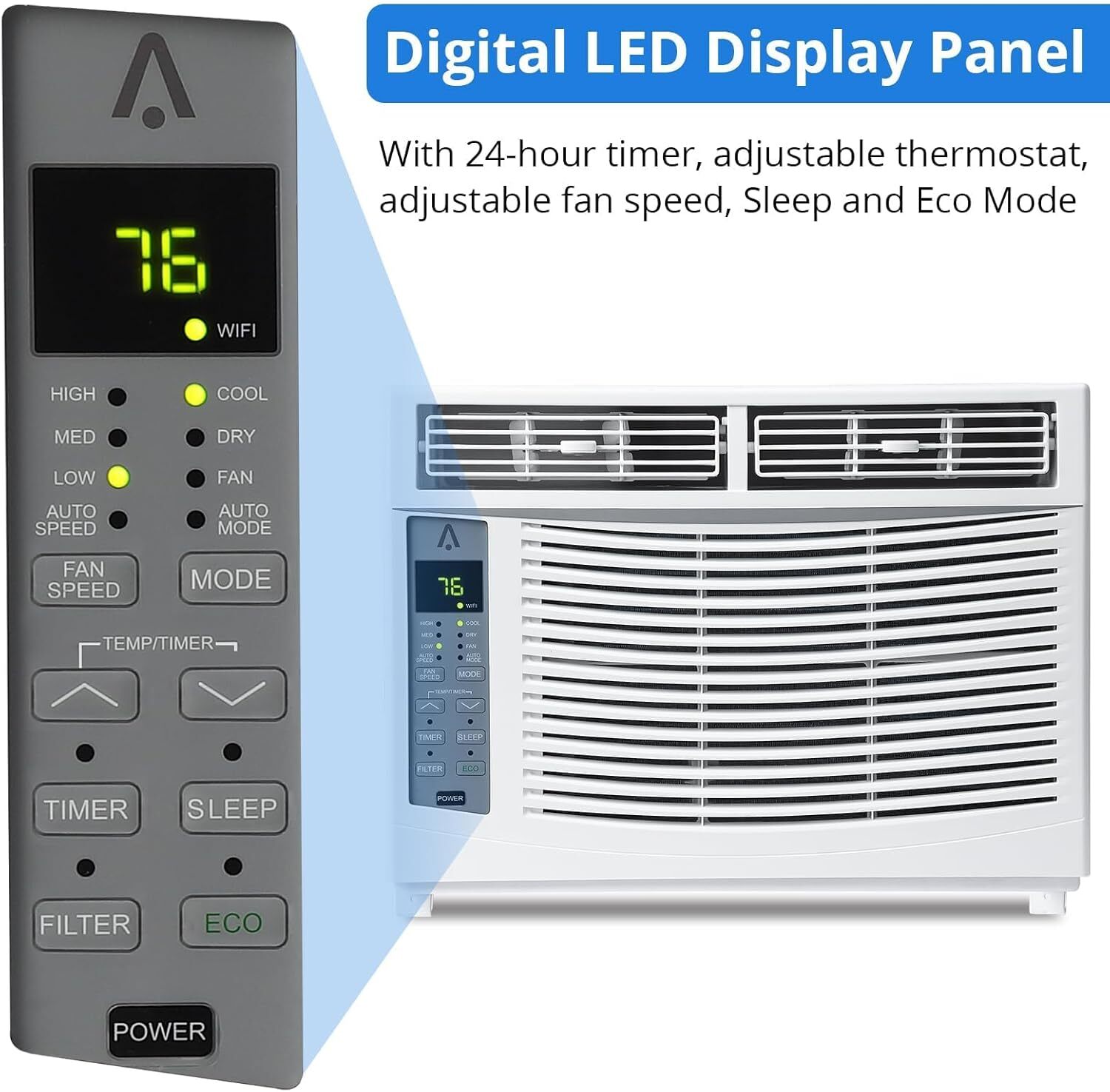 6,000 BTU Window AC for 250sqft, Wi-Fi & Remote, 50dB, Timer, Install Kit