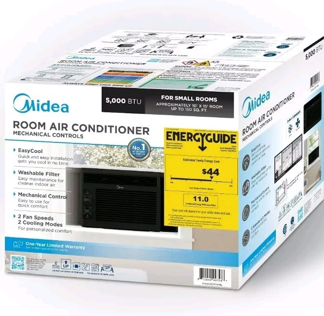 NEW Midea 5000BTU Window Air Conditioner Black 115v For Med-large Size Rooms