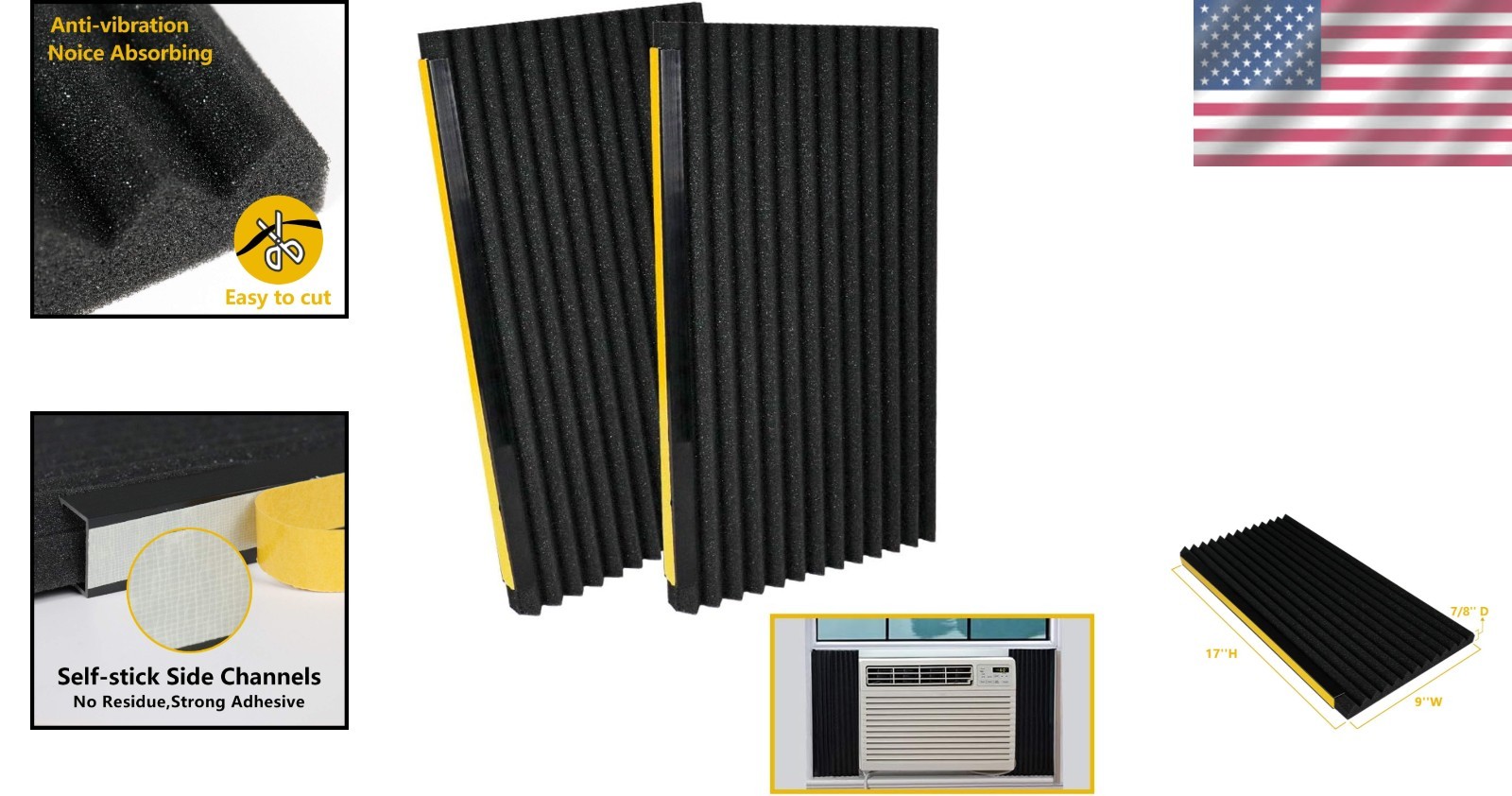 Durable Foam Insulation Panels for Window AC Units | Black, 17in x 9in x 0.87in