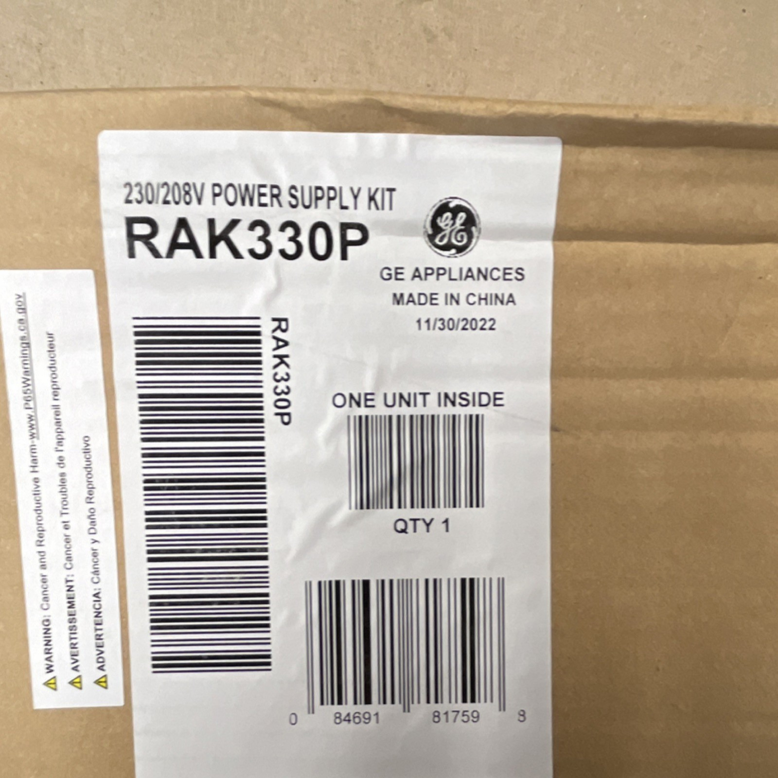 GE RAK330P 230/208V Power Supply Kit White for Window/Thru-Wall Air Conditioner