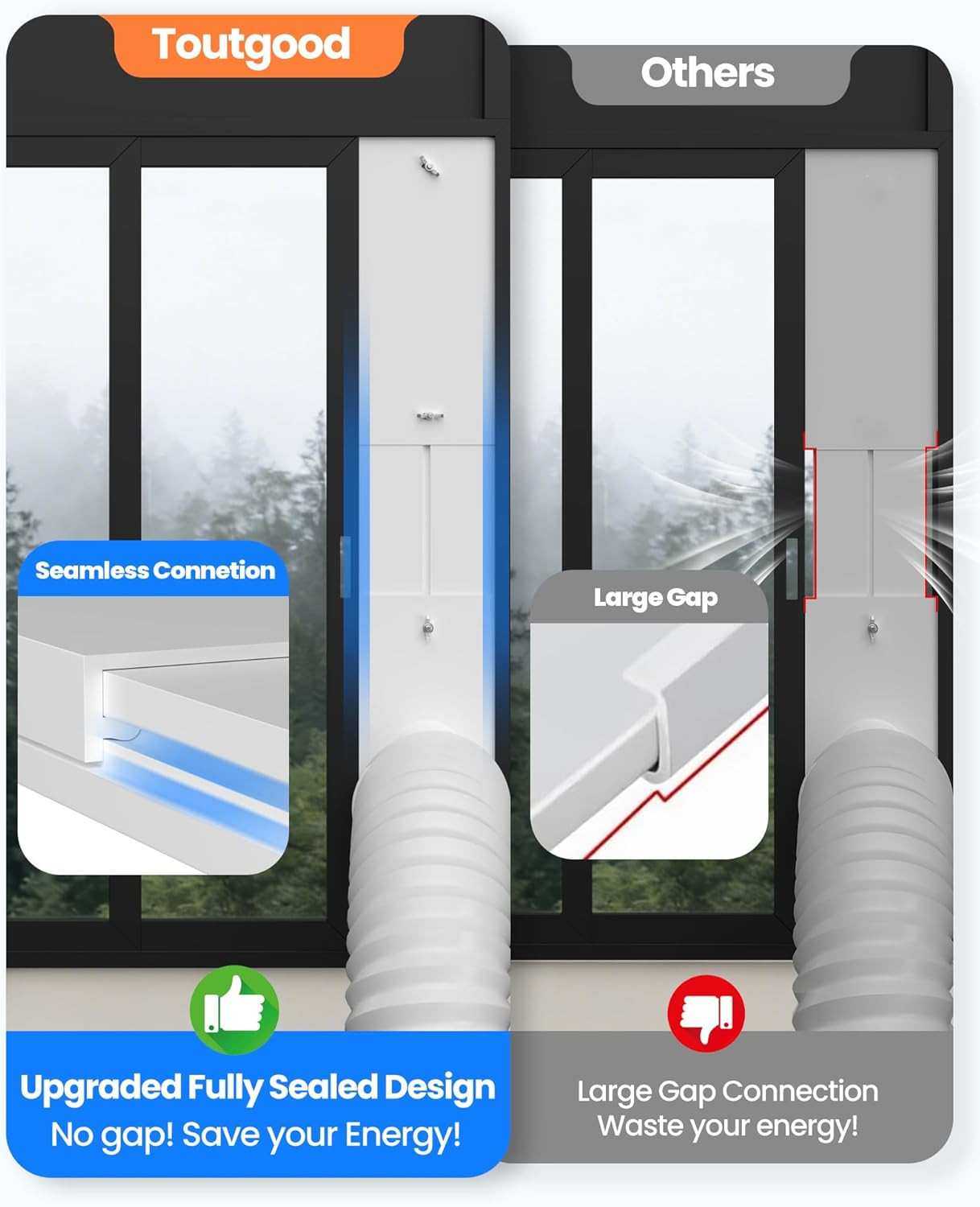 Portable Air Conditioner Window Vent Kit with 82″ Length, 5.9″ Diameter Exhaust
