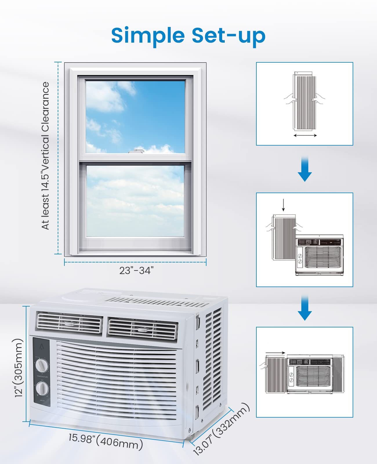 5000 BTU Window Air Conditioner Mechanical Controls Washable Filter 150 Sq Ft