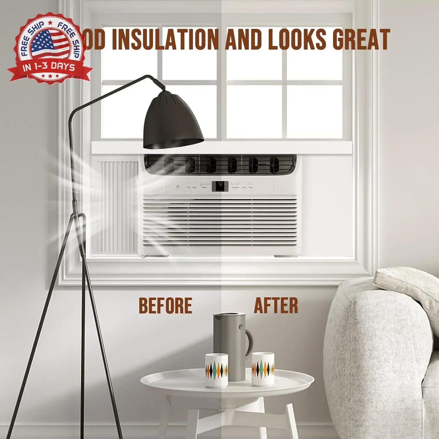Window AC Insulation Foam Panels Side Surround Kit 2 Pcs for Room Comfort