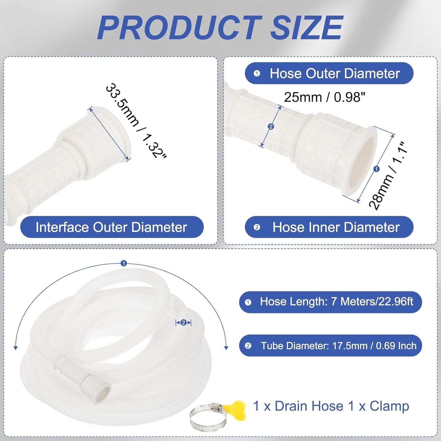 22.96ft Air Conditioner Drain Kit Universal AC Drain Hose Connector Hose