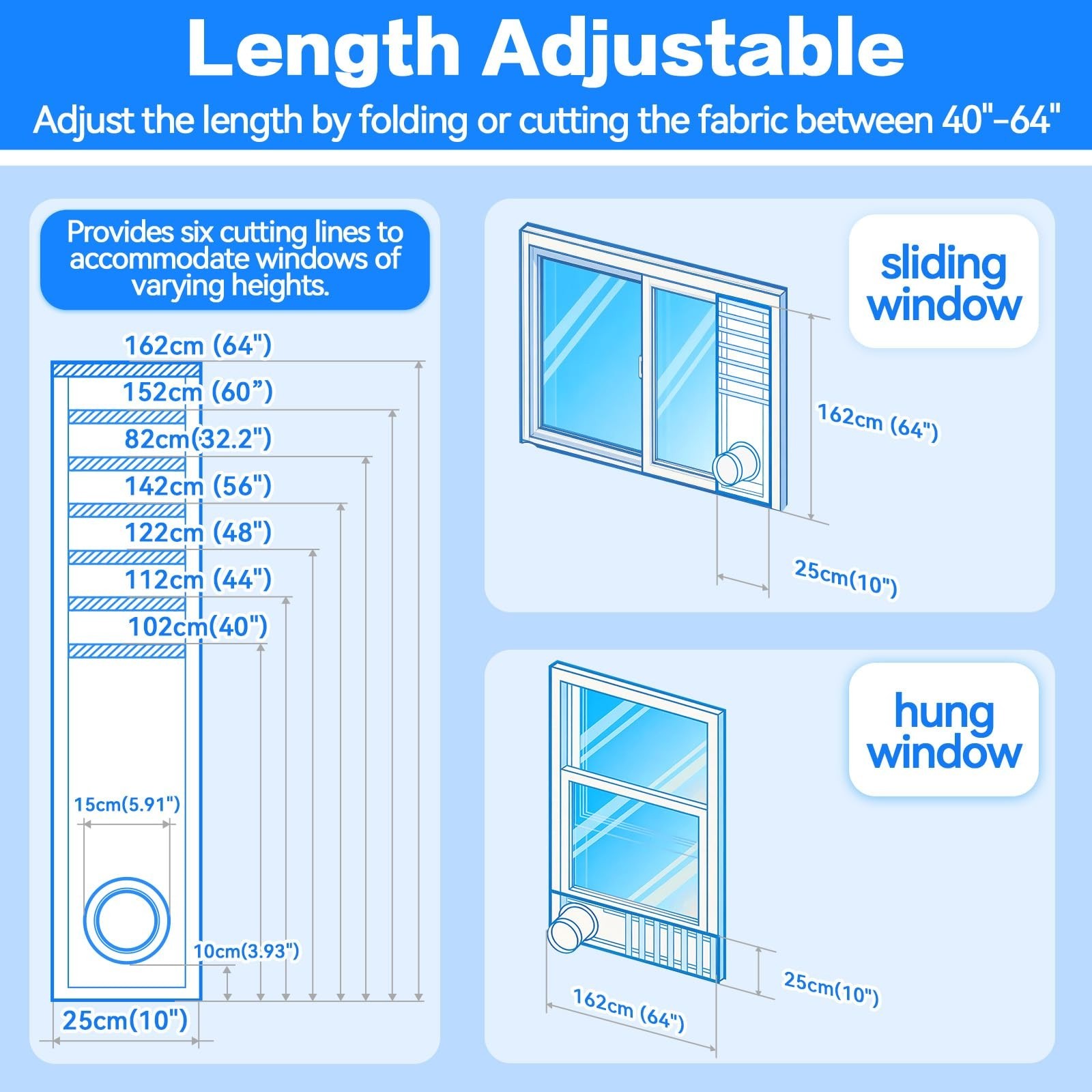 Portable Air Conditioner Window Vent Kit, Adjustable Seal for 5″/6″ Hoses, Water
