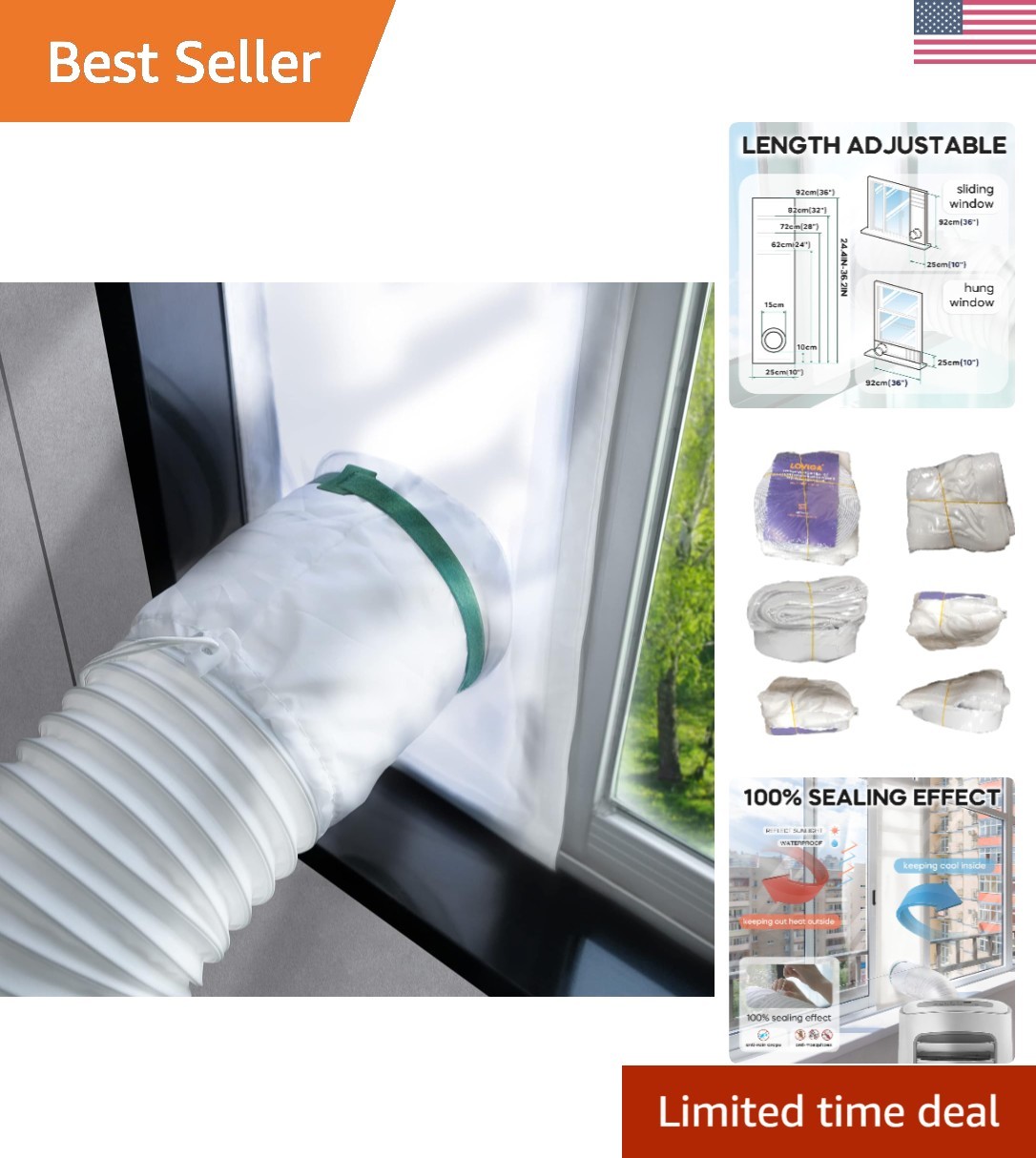 Efficient AC Window Seal Vent Kit – Blocks Heat & Insects – 10×24~36 Inch