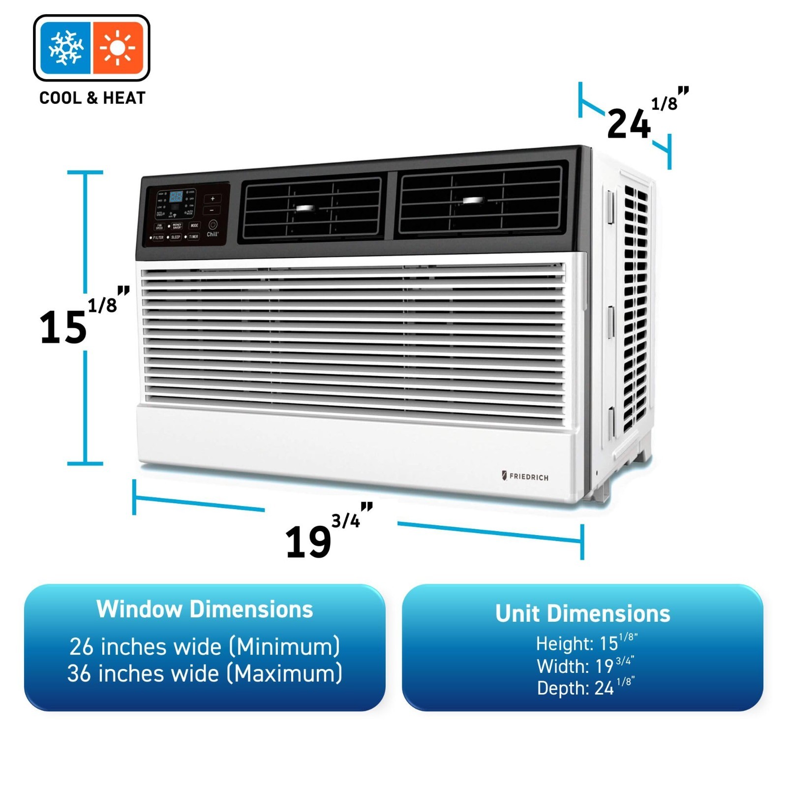 Friedrich 12,000 BTU Window Heat & Cool Air Conditioner CEW12B33B Wi-Fi 230V