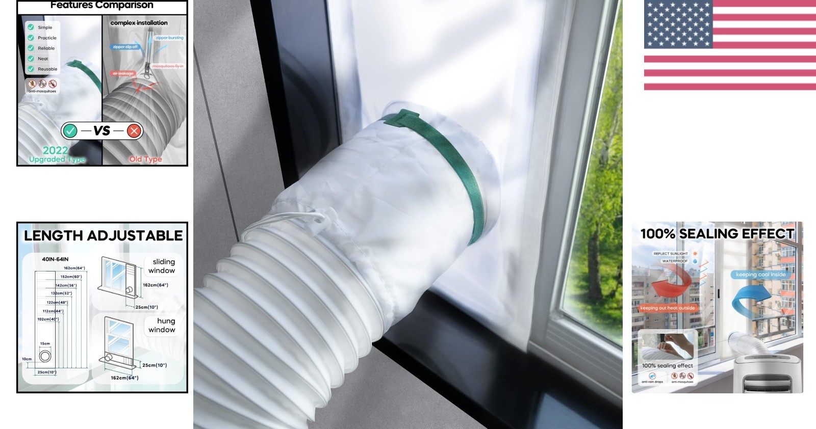 Adjustable Window Vent Seal Kit for Portable Air Conditioners – 40-64 inches