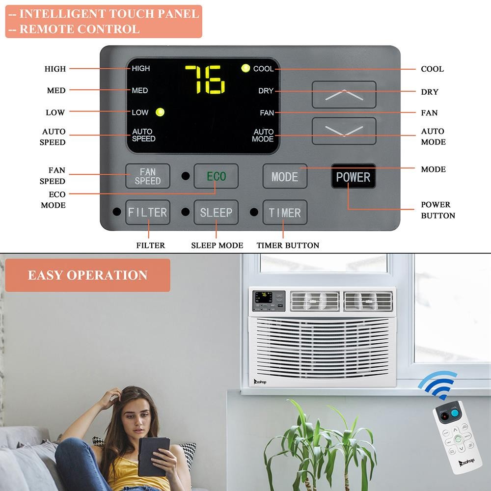Zokop 5000- 15000 BTU Window Air Conditioner AC Knob/Remote Control Indoor Room