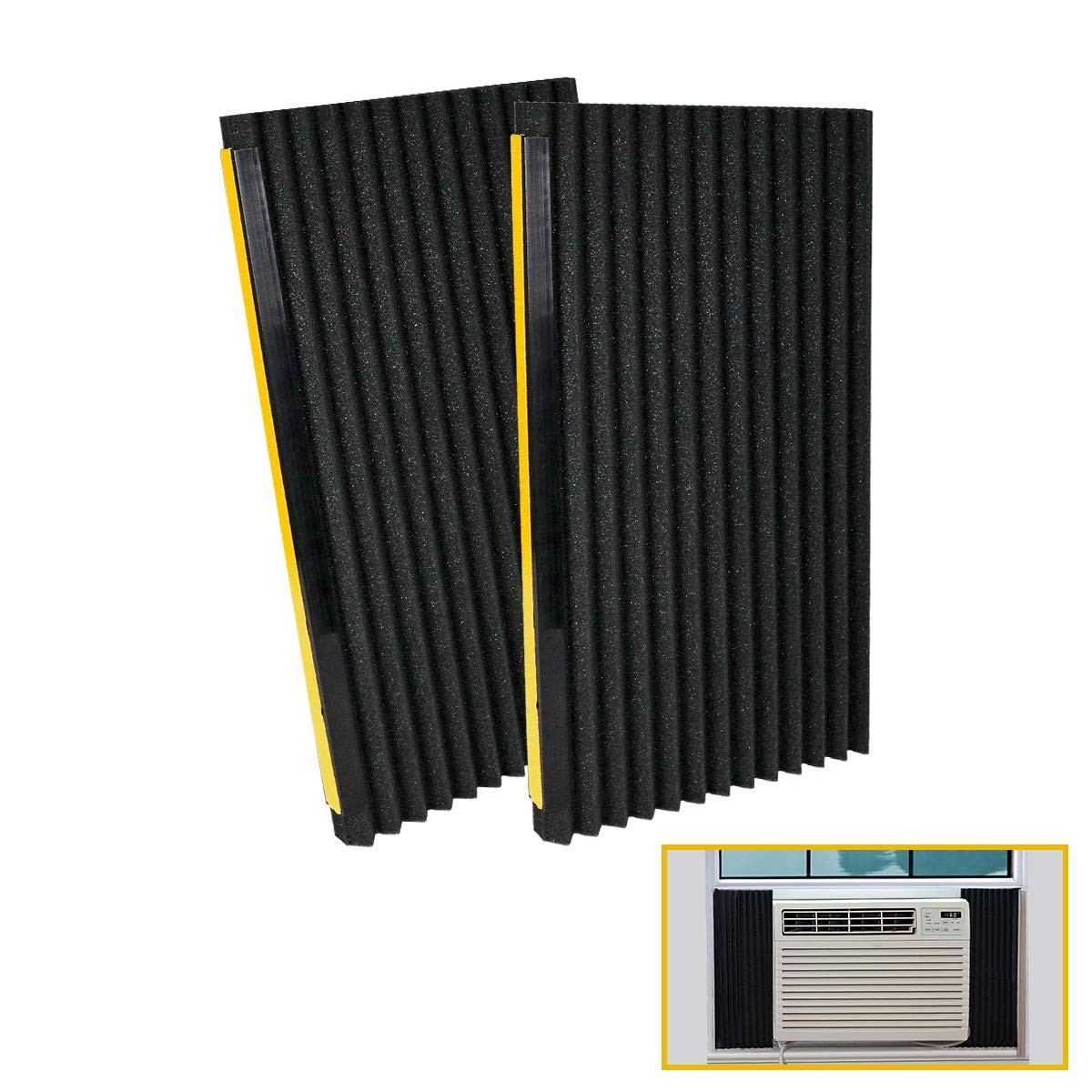 Window AC Insulation Foam Panels Kit – 2 Pack, Black, 17″x9″x7/8″ – Energy Saver