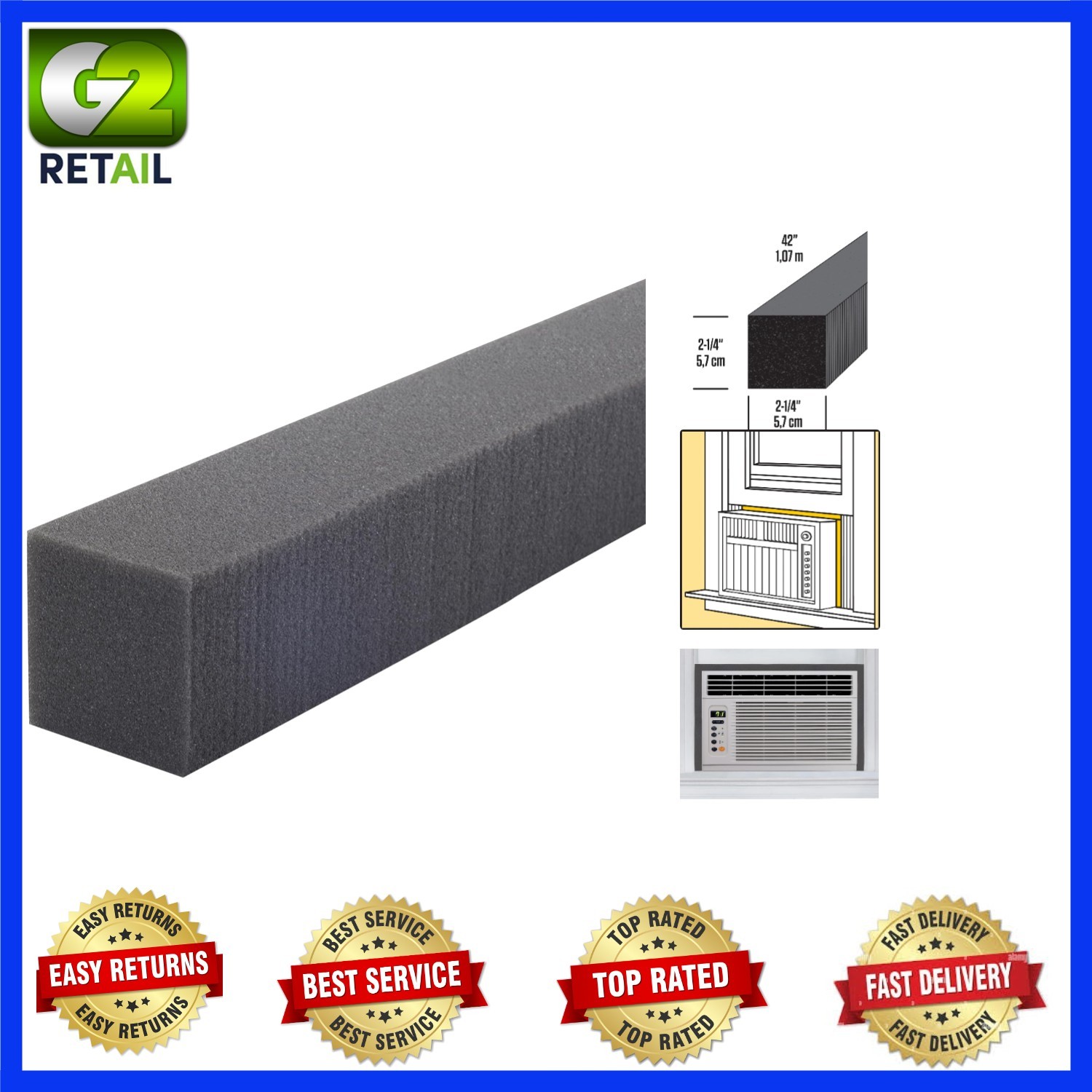 Optimal Insulation with 42” Gray Air Conditioner Seal – 1-1/4 in. Gap Coverage