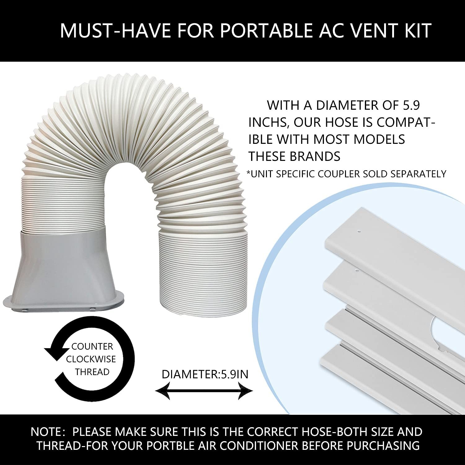 Portable Air Conditioner Kit with Adjustable Window Seal and Hose for Window AC