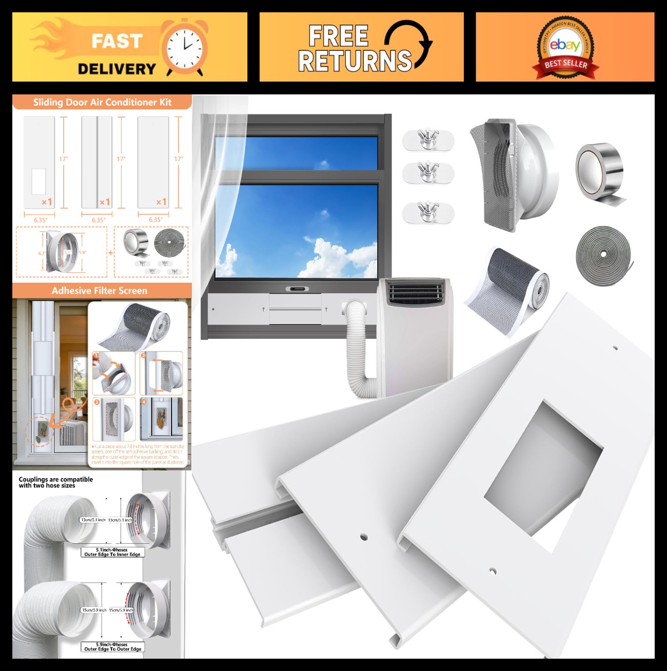 Adjustable Portable AC Window Vent Kit for Double-Hung & Sliding Windows 26″-47