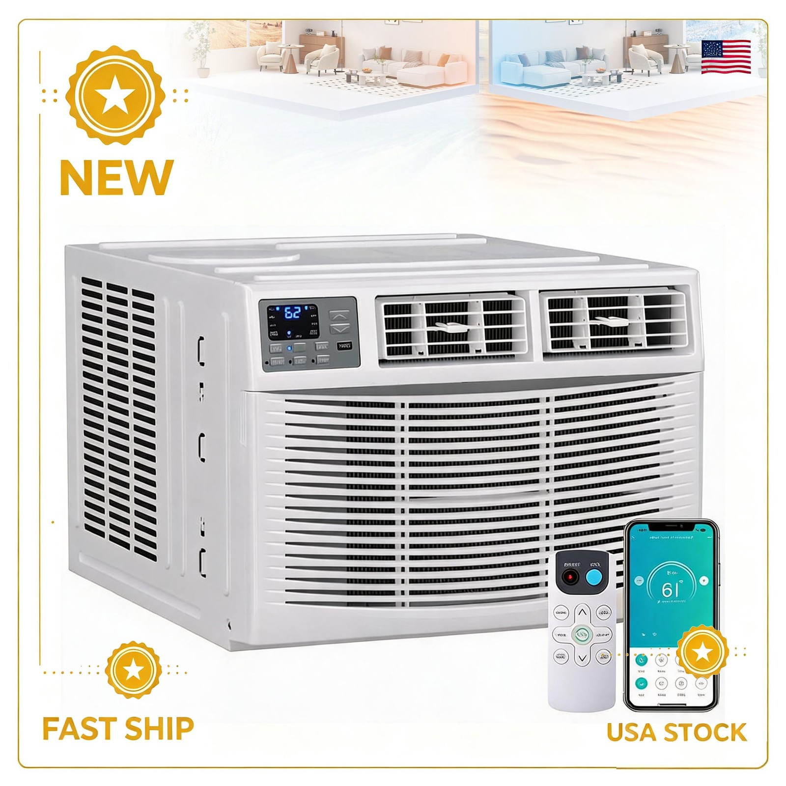 8000 BTU Air Conditioner 115V Window w/ Heat Window AC WIFI Remote App Control