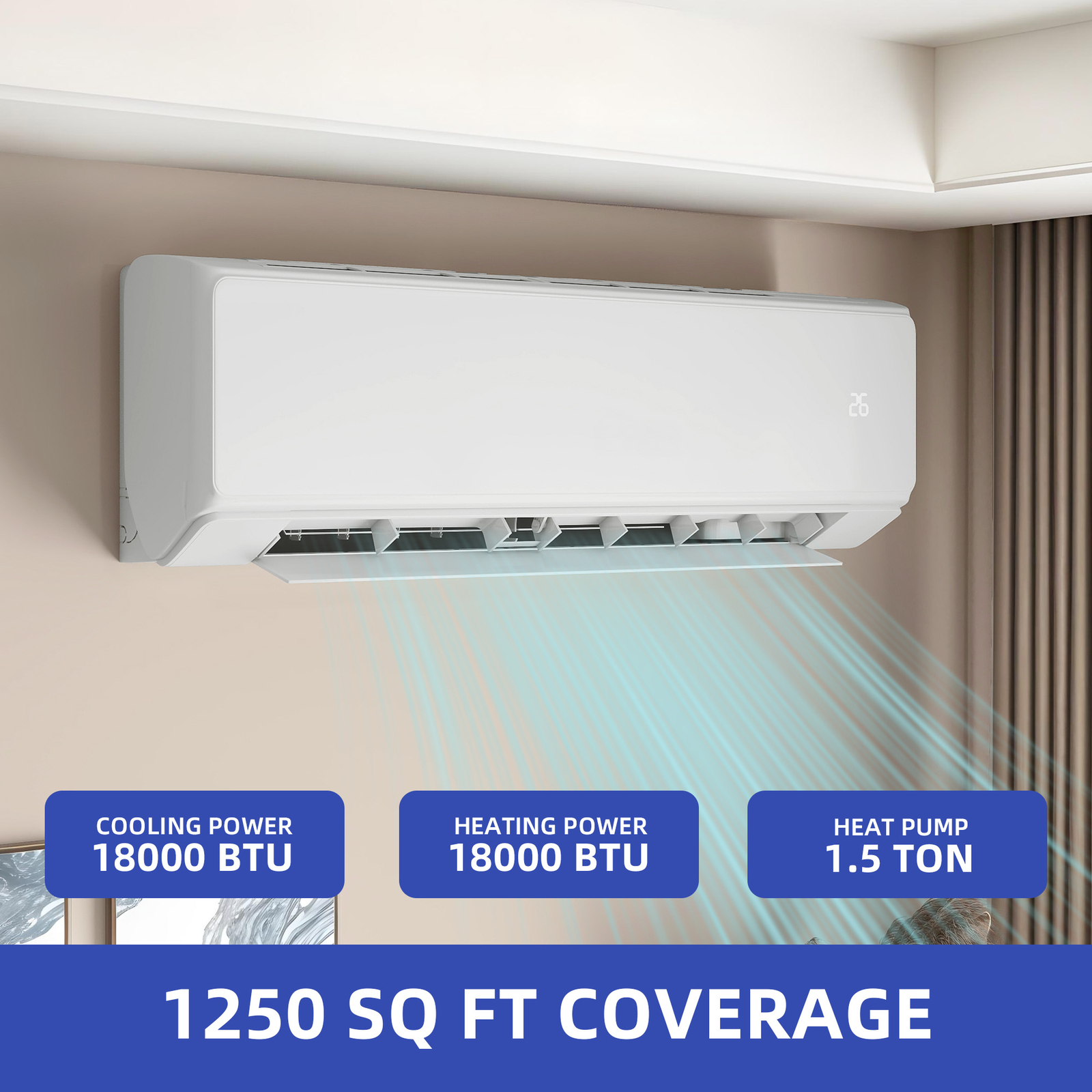 18000 BTU Mini Split Air Conditioner Heat Pump System 208-230V Ductless AC Cool