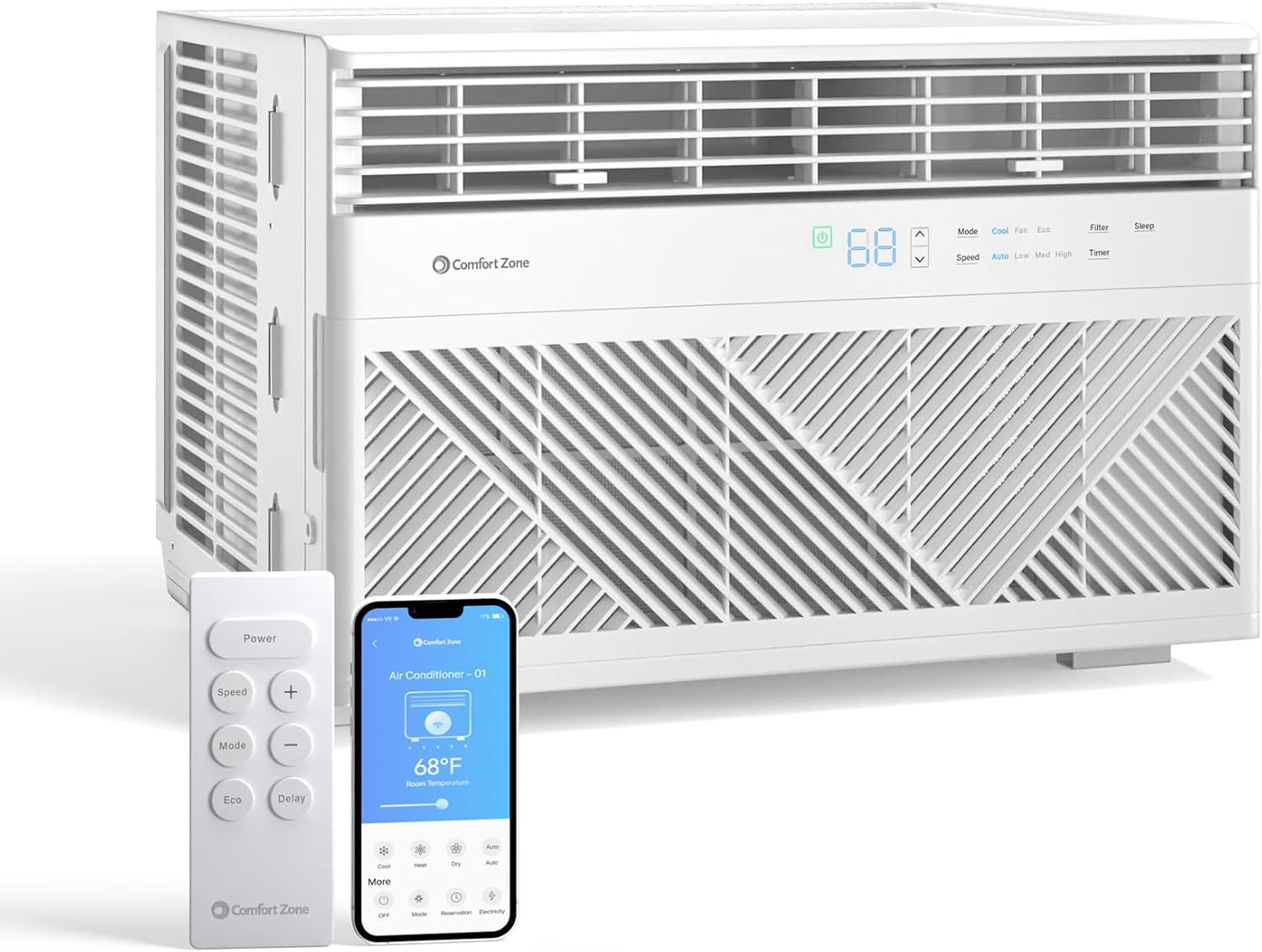 Comfort Zone Window Mounted Smart Wi-Fi Room Air Conditioner with Remote Control